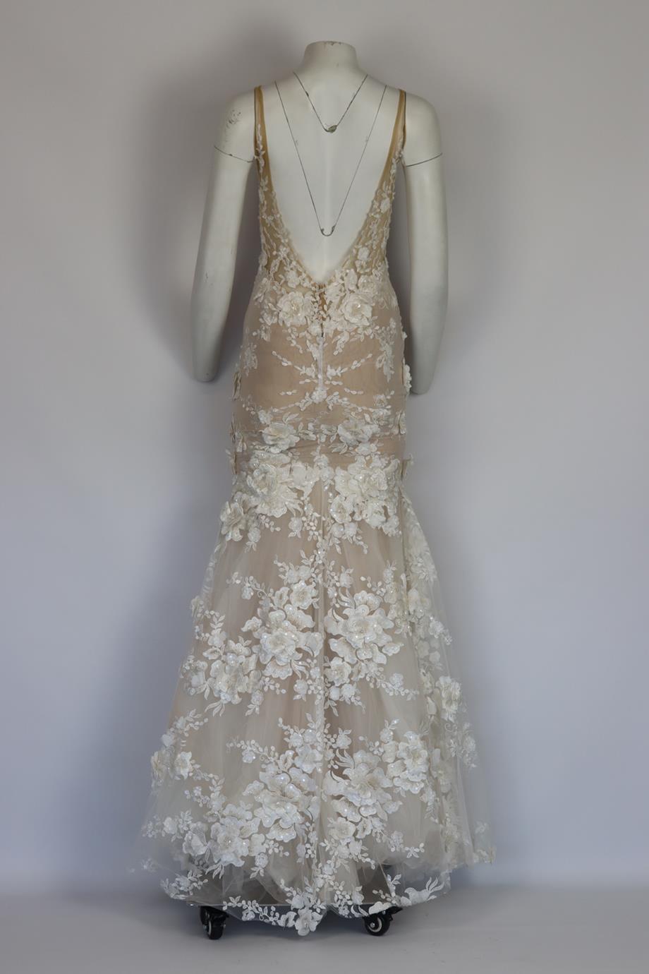 Gray Galia Lahav Embellished Floral Appliquéd Tulle And Silk Wedding Gown Fr 44 Uk 16