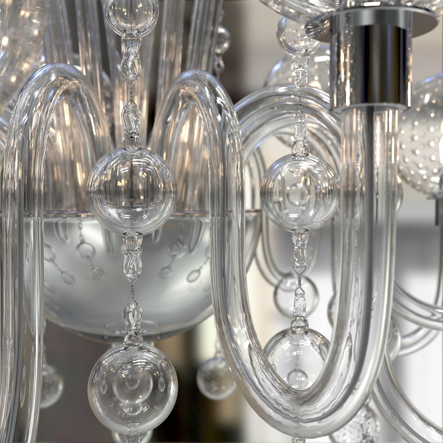 Periodo contemporaneo GALILEO – Lampadario sospeso con 12 luci in vetro di Murano in vendita