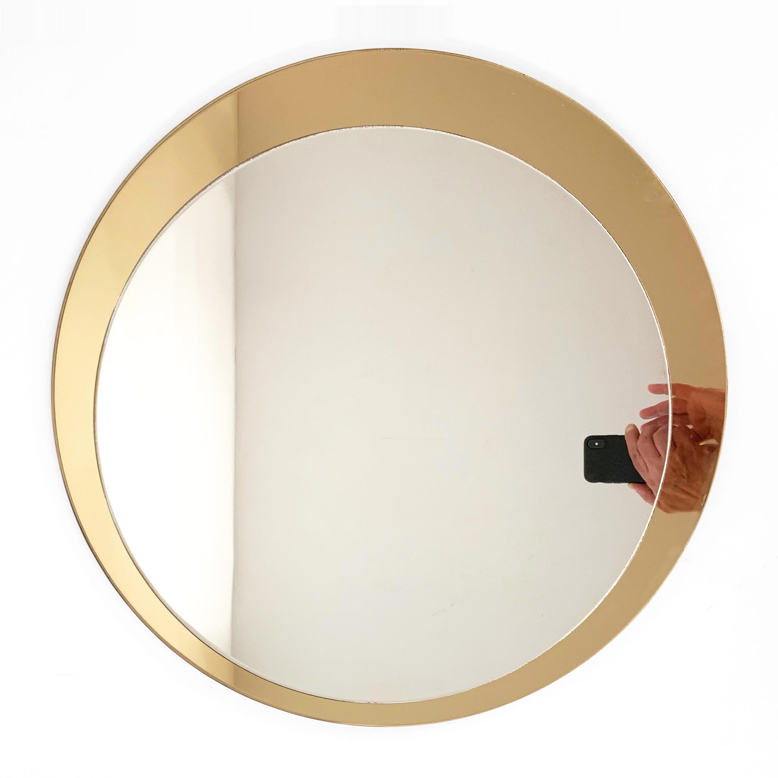 Galimberti Midcentury Italian Round Mirror with Double Brassed Gold Frame, 1975 For Sale 2