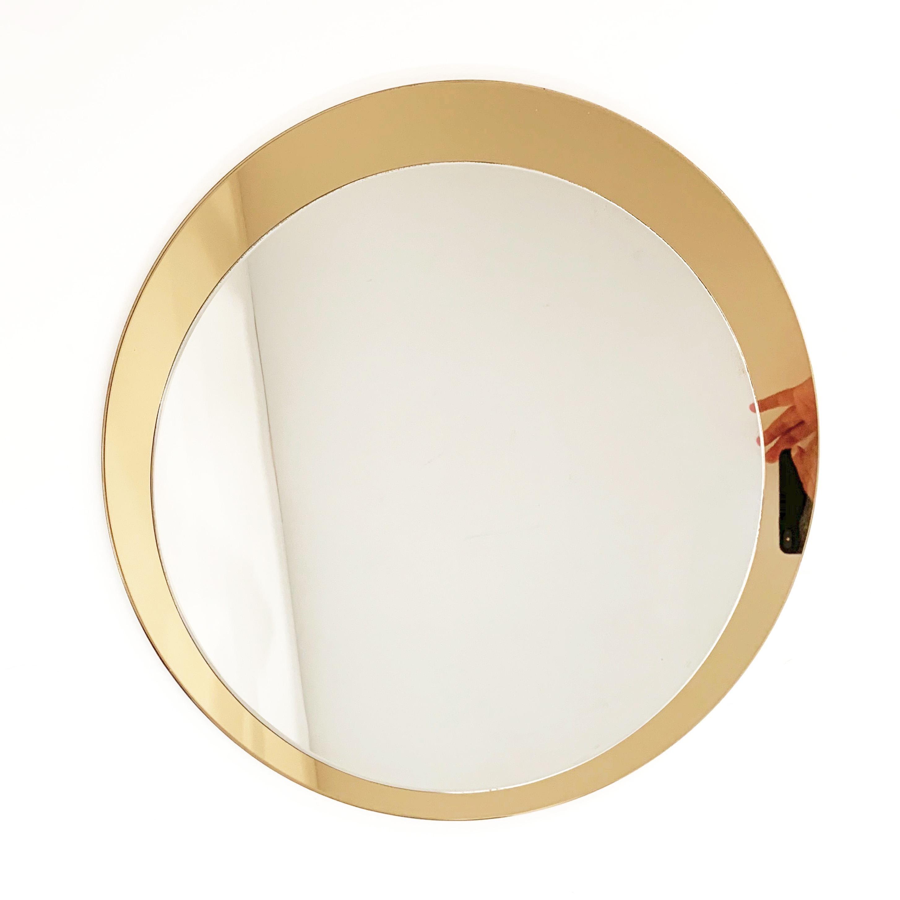 Galimberti Midcentury Italian Round Mirror with Double Brassed Gold Frame, 1975 For Sale 3
