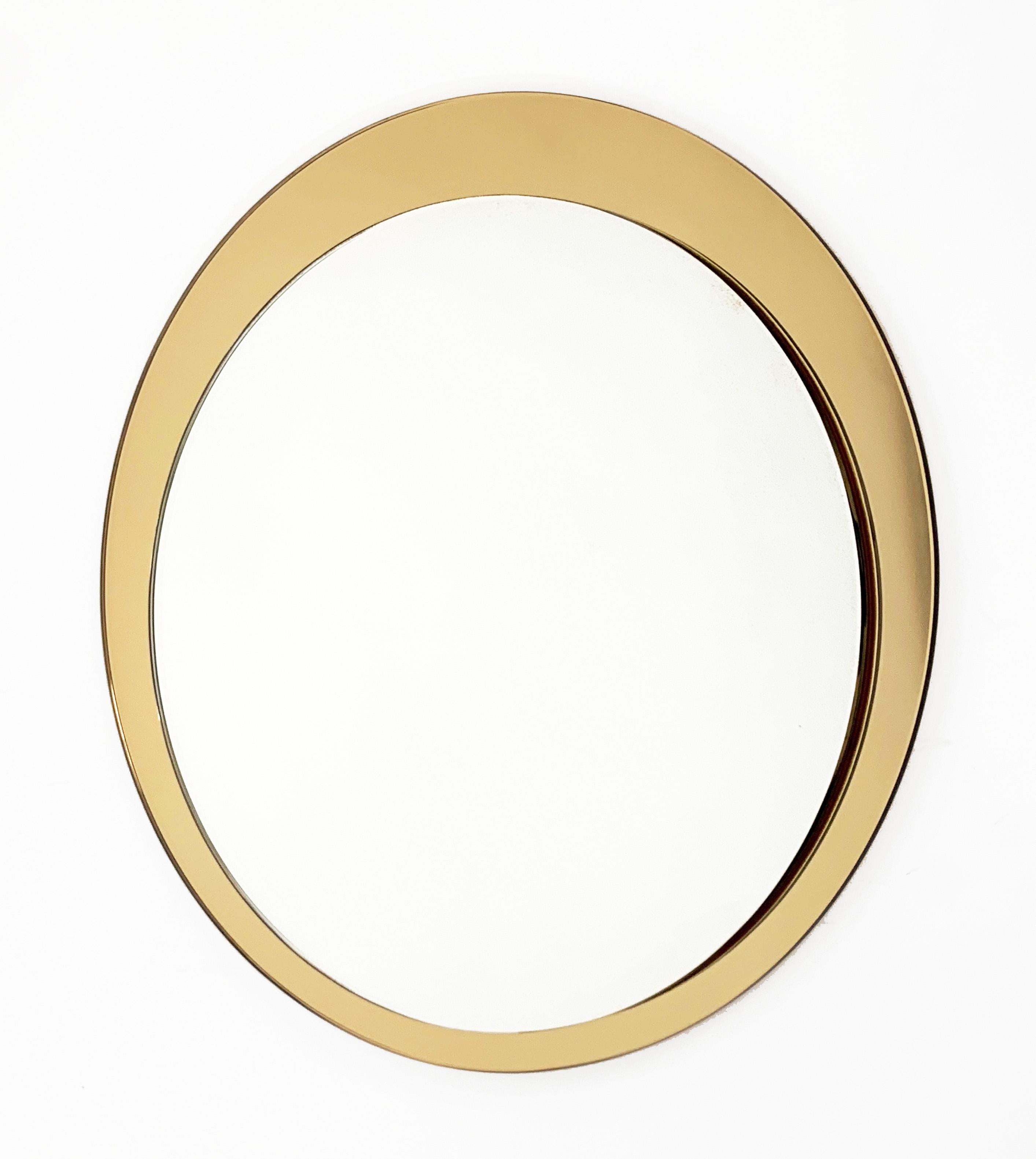 Galimberti Midcentury Italian Round Mirror with Double Brassed Gold Frame, 1975 In Good Condition For Sale In Roma, IT