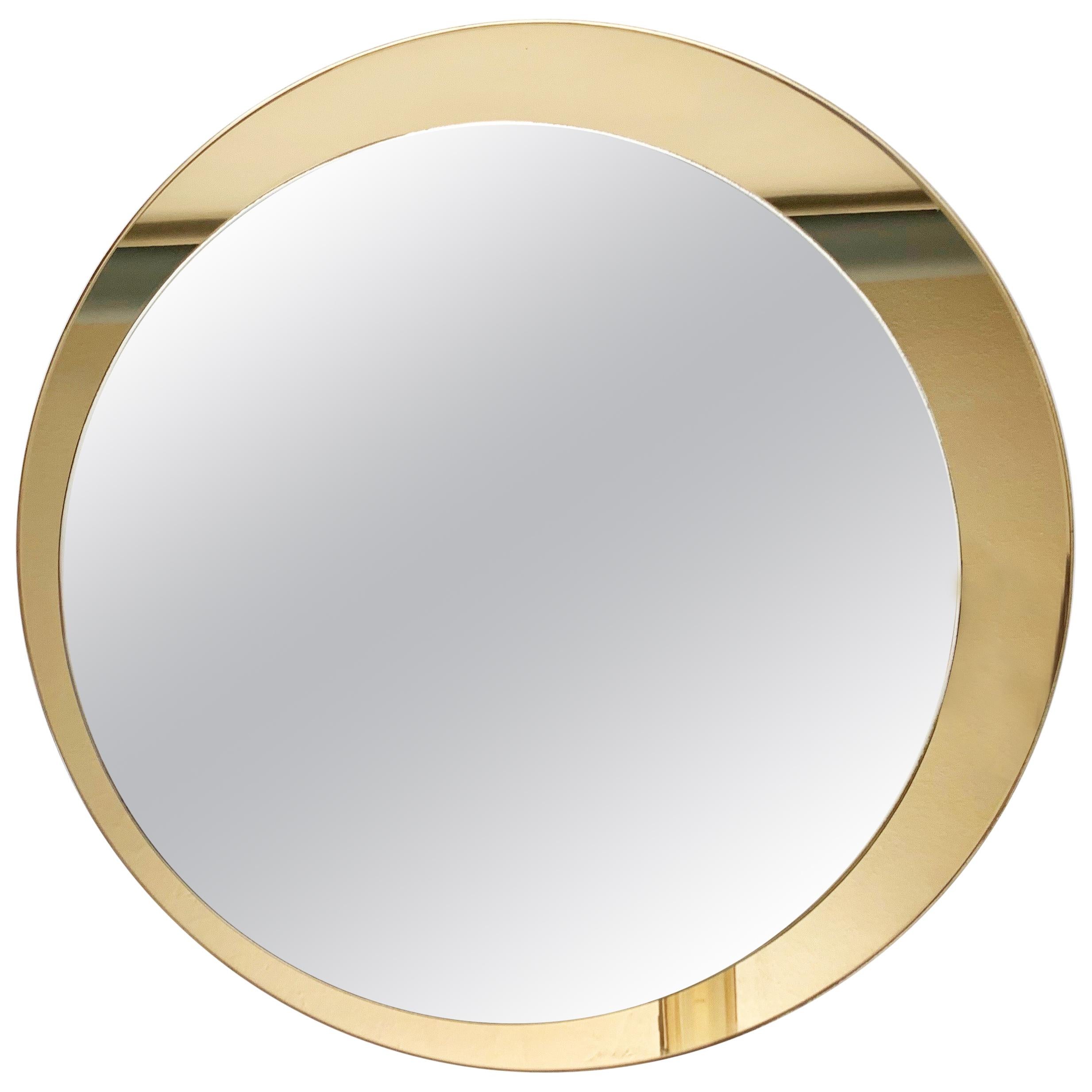 Galimberti Midcentury Italian Round Mirror with Double Brassed Gold Frame, 1975 For Sale