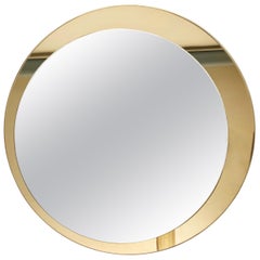 Galimberti Midcentury Italian Round Mirror with Double Brassed Gold Frame, 1975