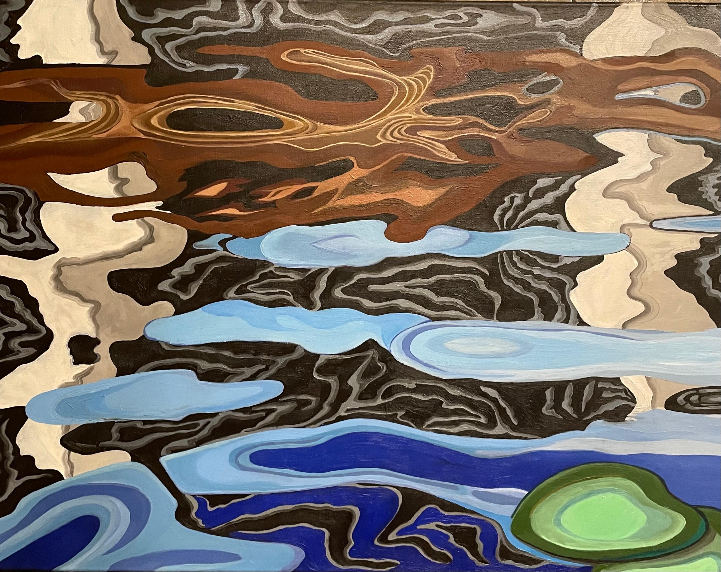 Un rêve dans une peinture abstraite, réalisée en bleu, vert, marron et noir - Painting de Galin R