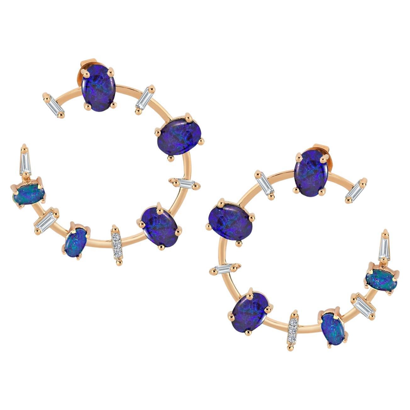 Galina Earrings with Blue Opal & Sapphire & White Diamond For Sale