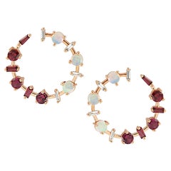 Galina-Ohrringe mit weißem Opal, Rhodolith und weißem Diamant