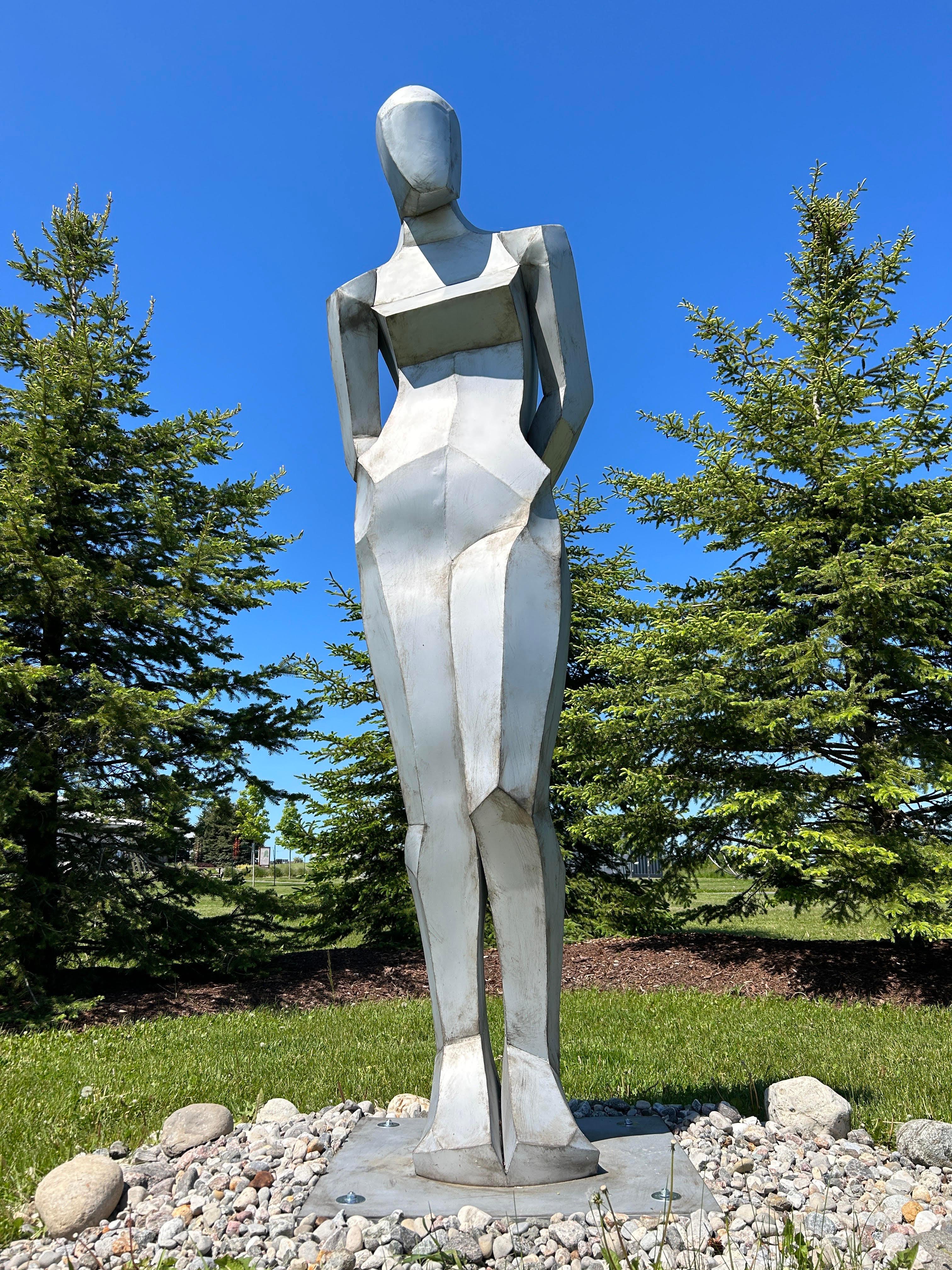 Galina Stetco Figurative Sculpture - The Woman - tall, figurative, contemporary, stainless steel, outdoor sculpture