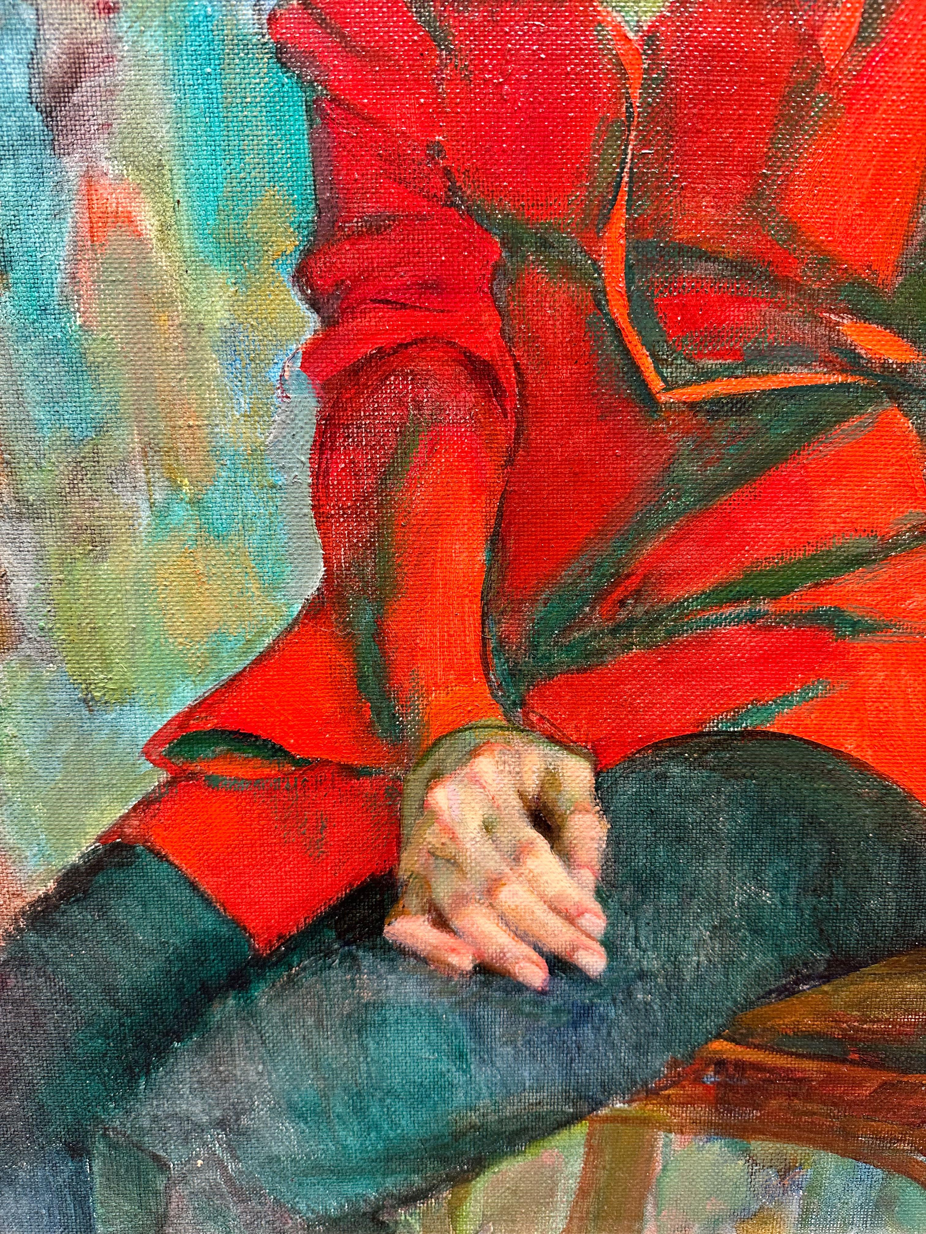 „Mädchen in roter Jacke“, Galina Pshenitsina, Nachkriegszeit, figurativ, 32x23 Zoll, Öl im Angebot 2