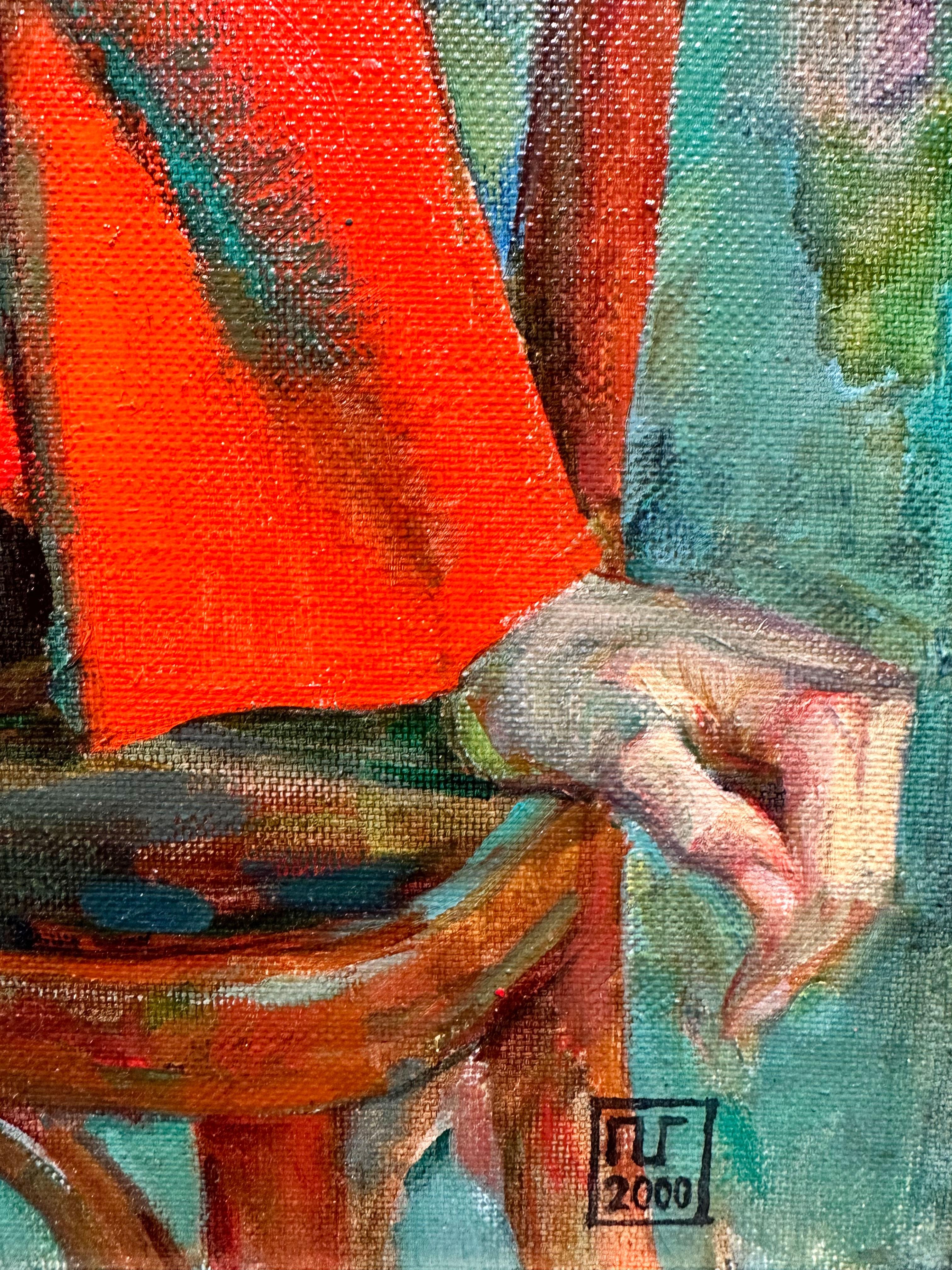 „Mädchen in roter Jacke“, Galina Pshenitsina, Nachkriegszeit, figurativ, 32x23 Zoll, Öl im Angebot 3