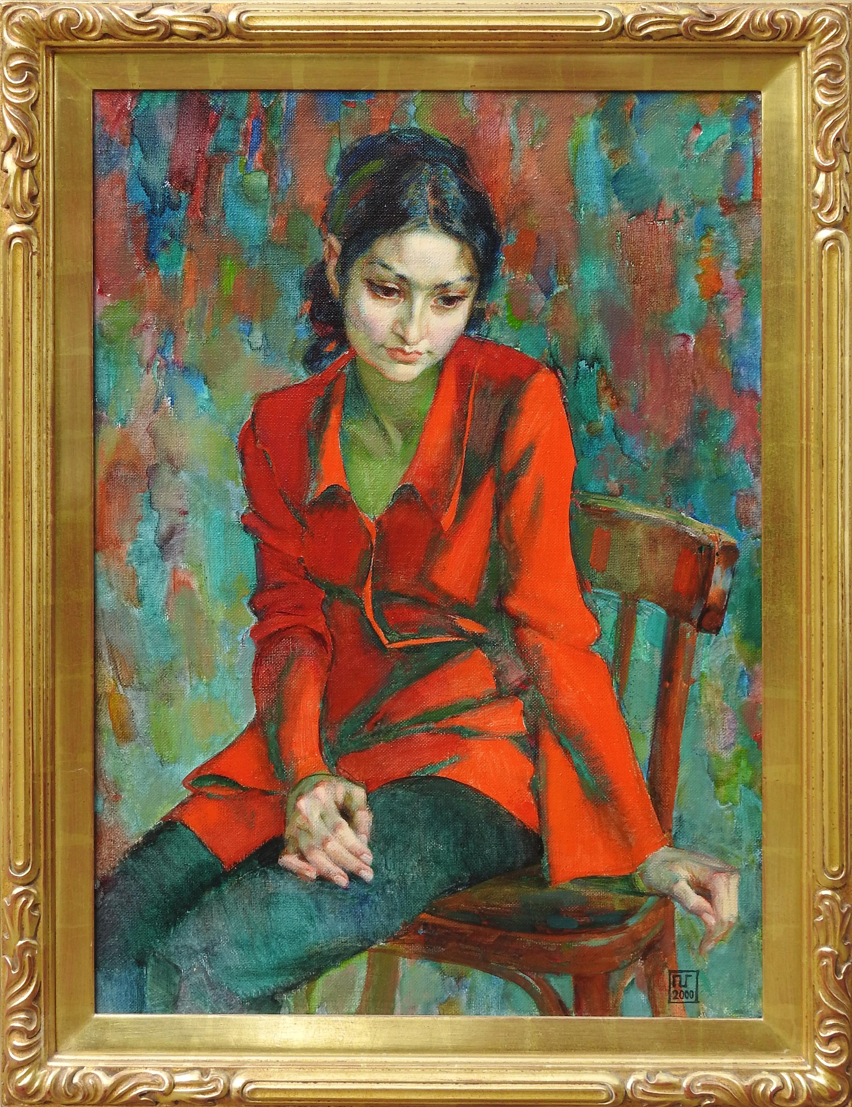 "Girl in Red Jacket", Galina Pshenitsina, Post-War, Figurative, 32x23 in., Oil