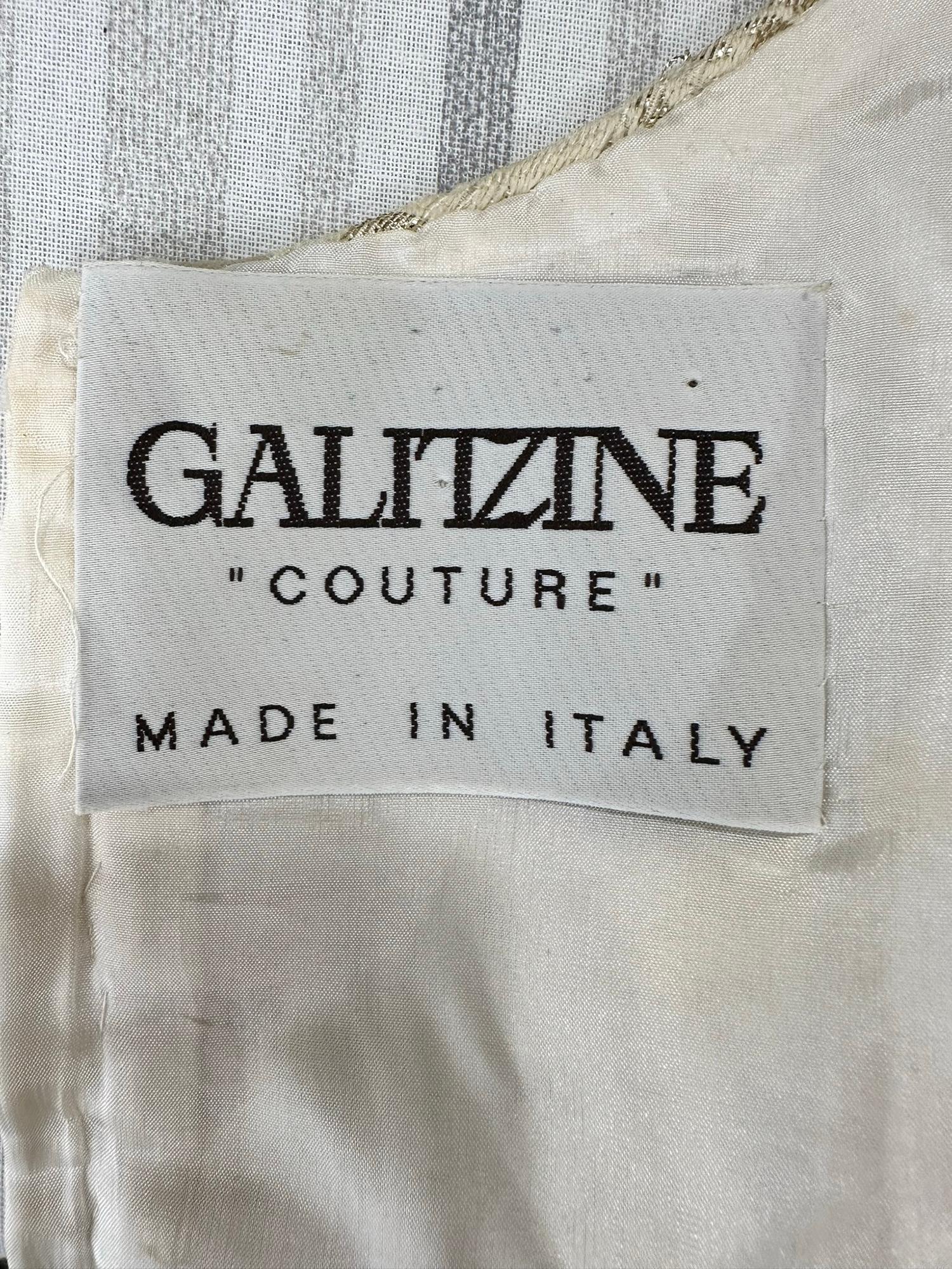 Galitizne Couture Renaissance Style Gown in Cream & Gold Metallic Brocade 1970s For Sale 12