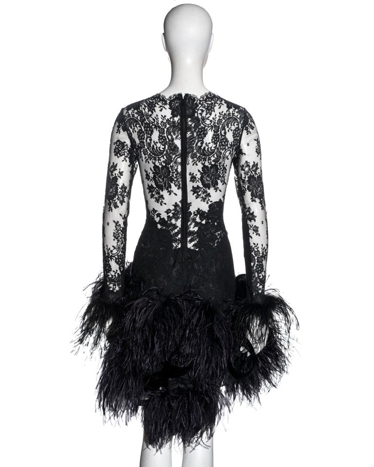 Galitzine Couture black lace and ostrich feather evening dress, c. 1980 For Sale 2