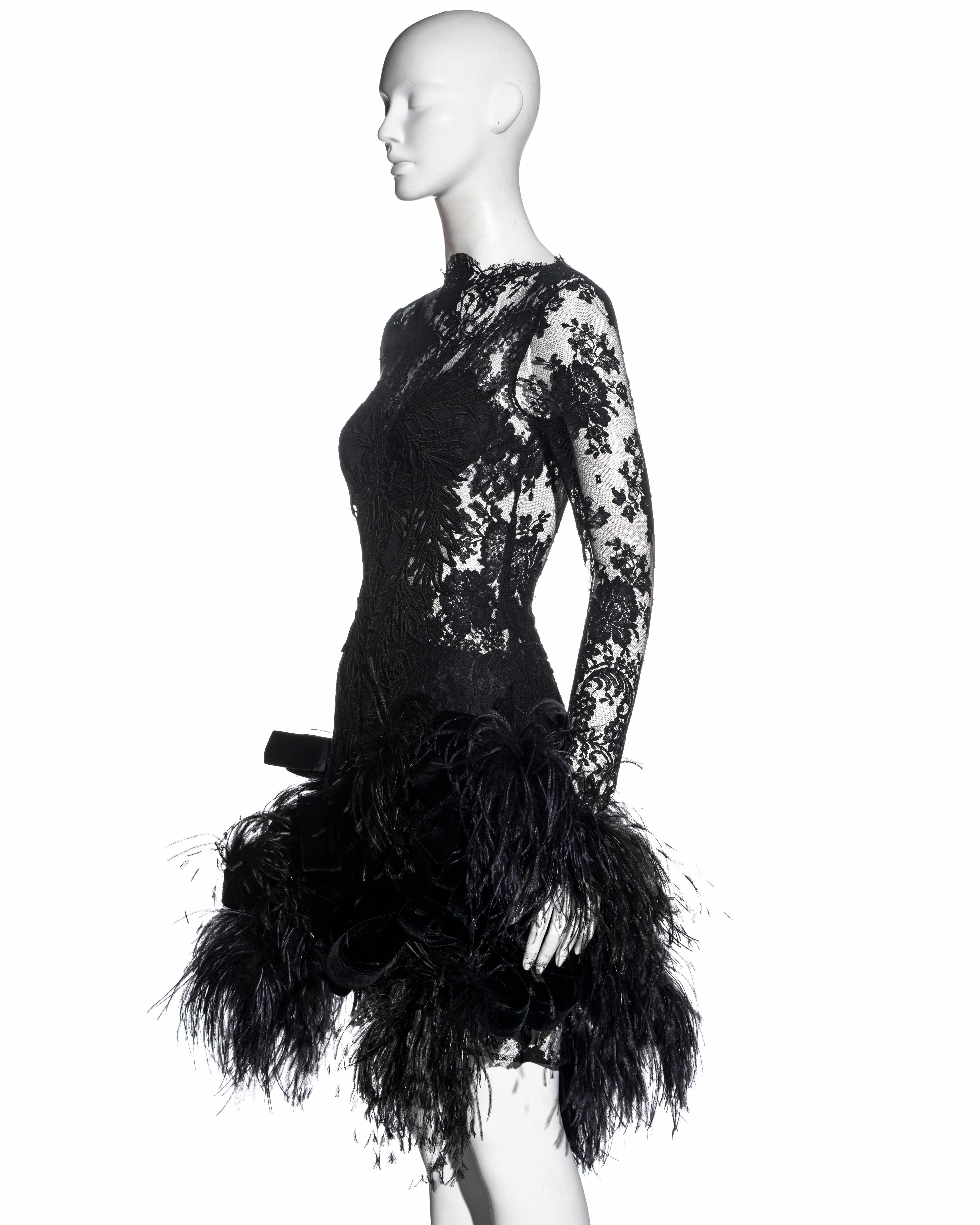 Galitzine Couture black lace and ostrich feather evening dress, c. 1980 For Sale 1