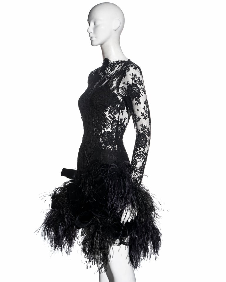 Galitzine Couture black lace and ostrich feather evening dress, c. 1980 For Sale 3