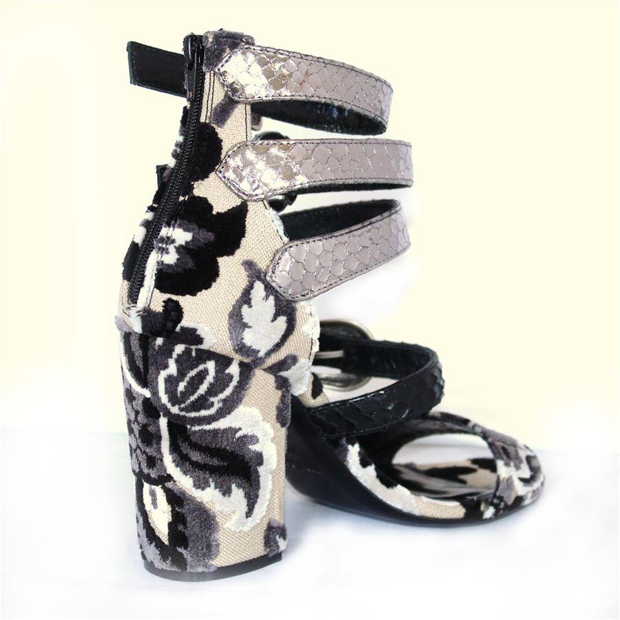 Damask mixed textile Black and silver color Four jewels buckles Heel height cm 10 (3.93 inches) Original price euro 399
