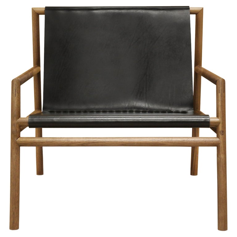Mid-Century Modern Gallagher Lounge Chair Walnut Black Leather For Sale