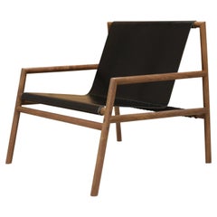 Chaise Longue Gallagher en Noyer et Cuir Noir