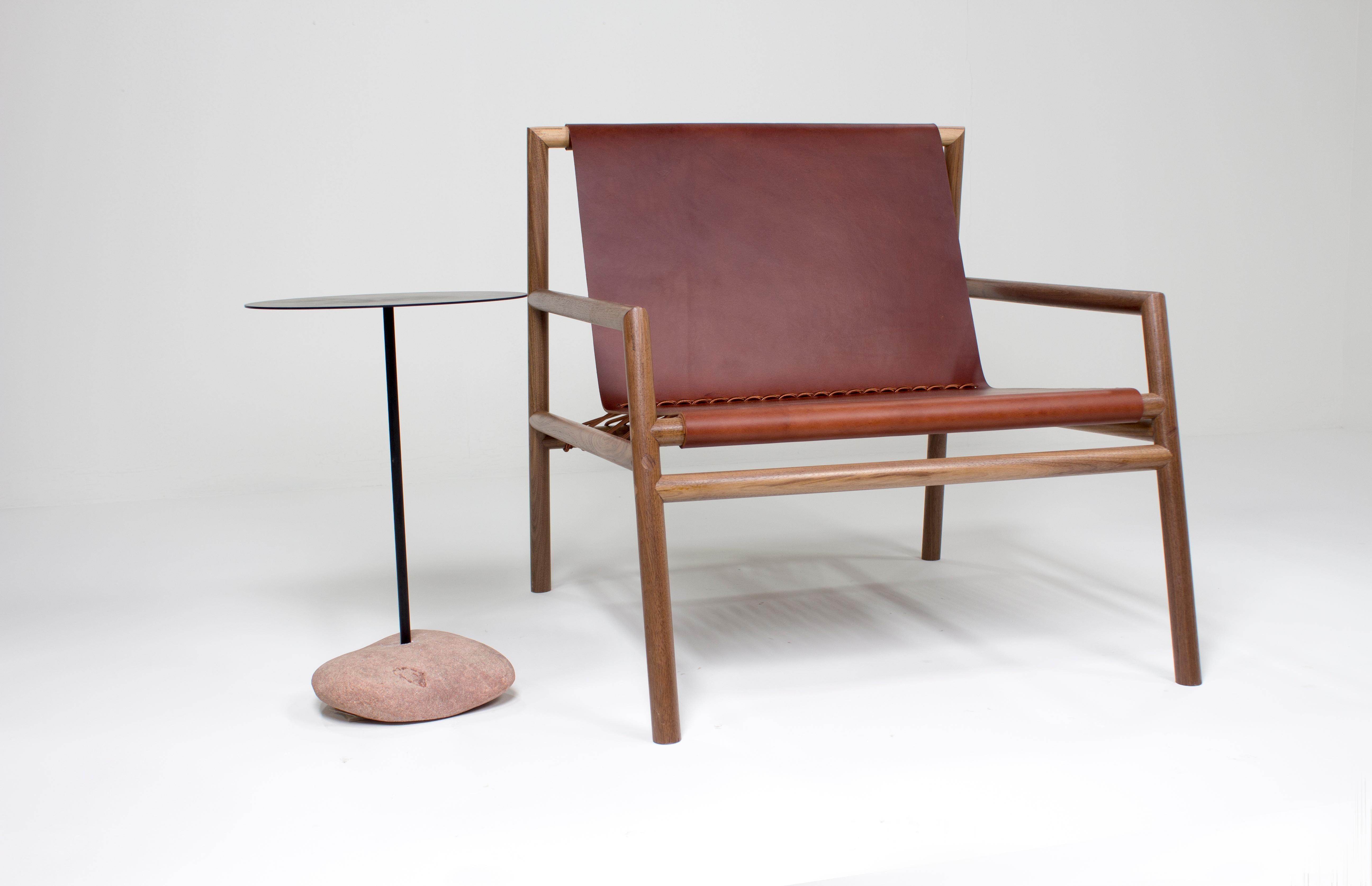 Mid-Century Modern Chaise longue Gallagher en cuir Walnut Brown en vente