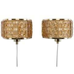 Gallalampet Pair of Pressed Glass and Brass Sconces by Danish Vitrika, 1960s