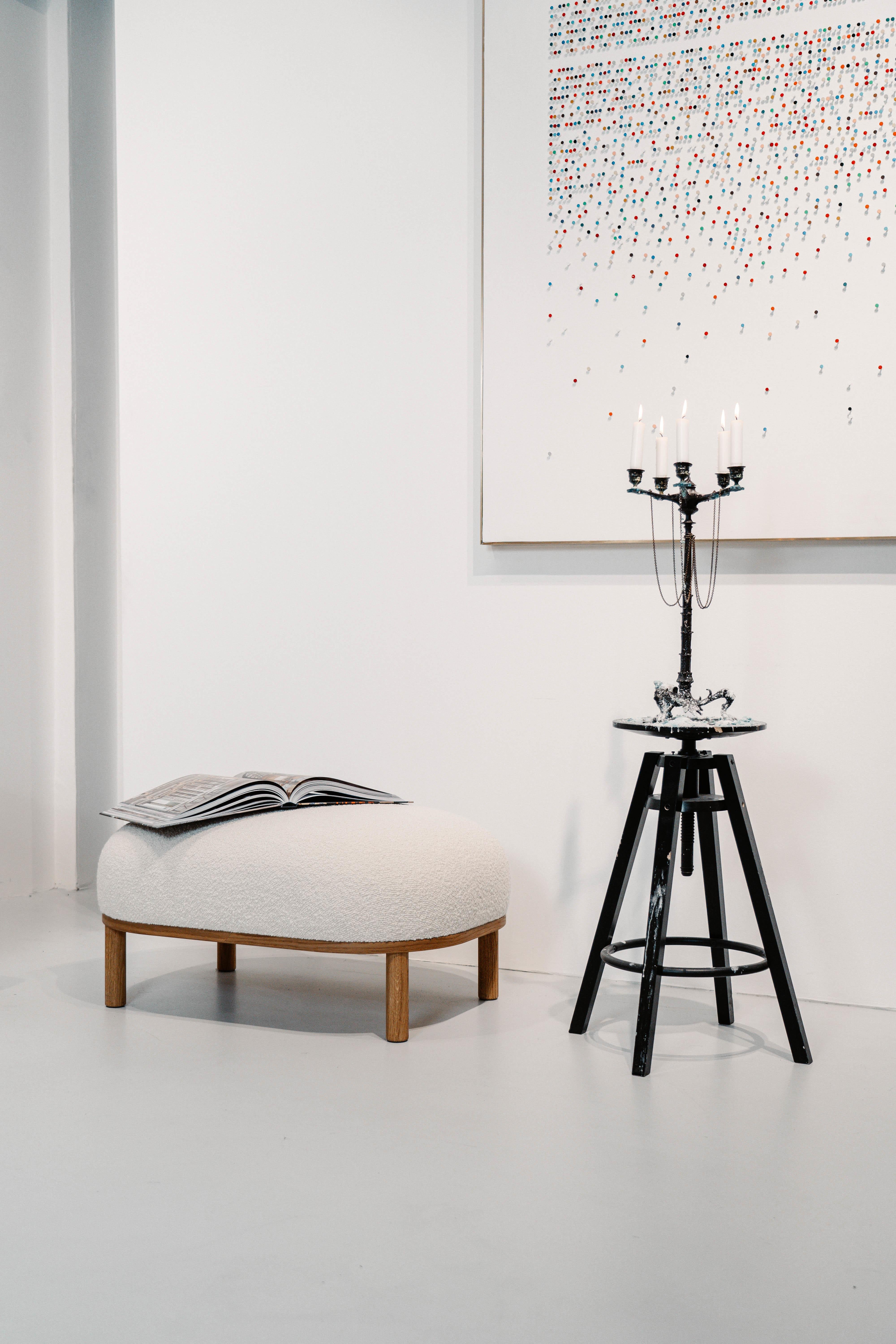 Danish Gallant Pouf - solid oak wood base with boucle upholstery For Sale