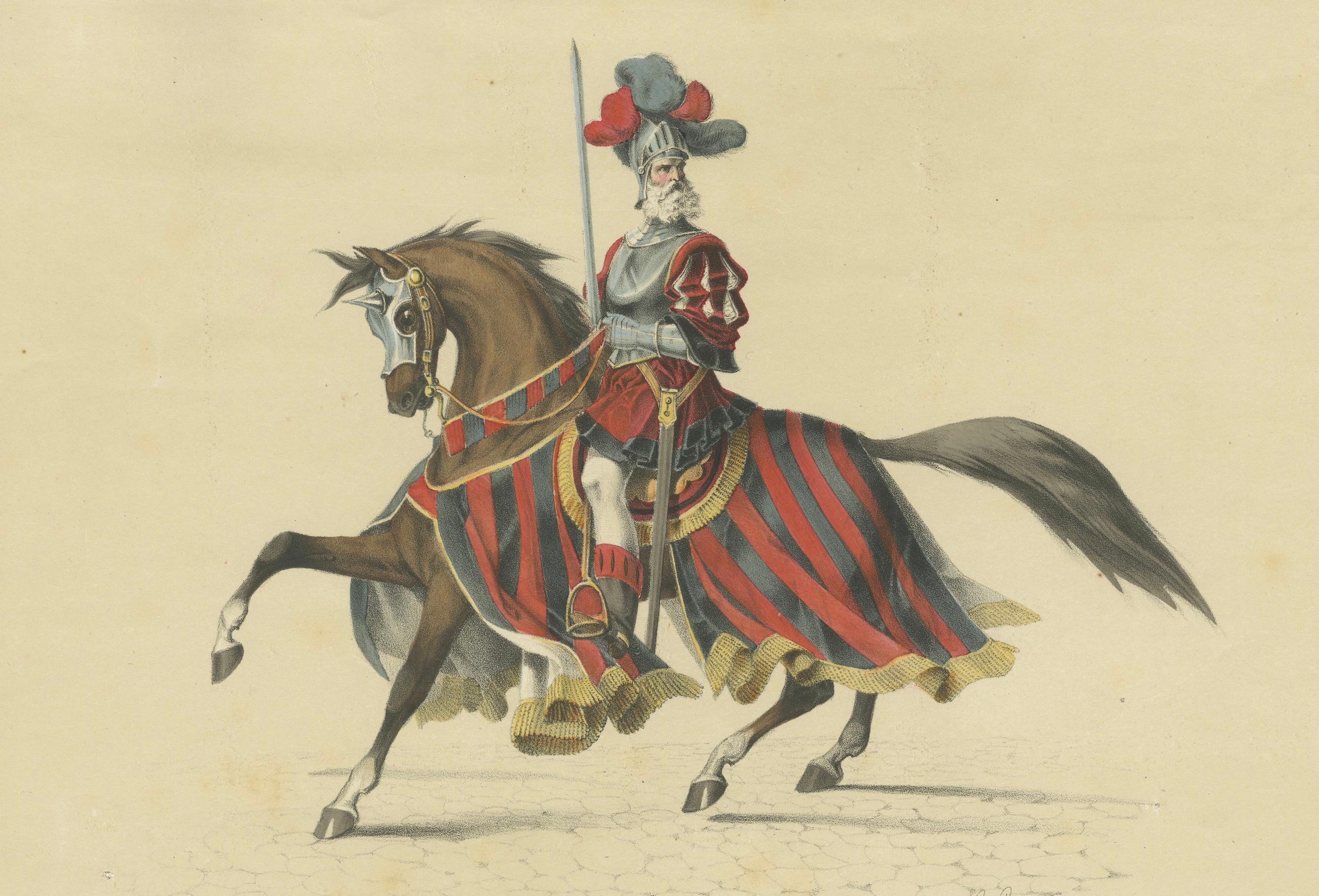 Mid-19th Century Gallant Procession Leader on Horse in Switzerland– Bern’s Historic 1853 Festival For Sale
