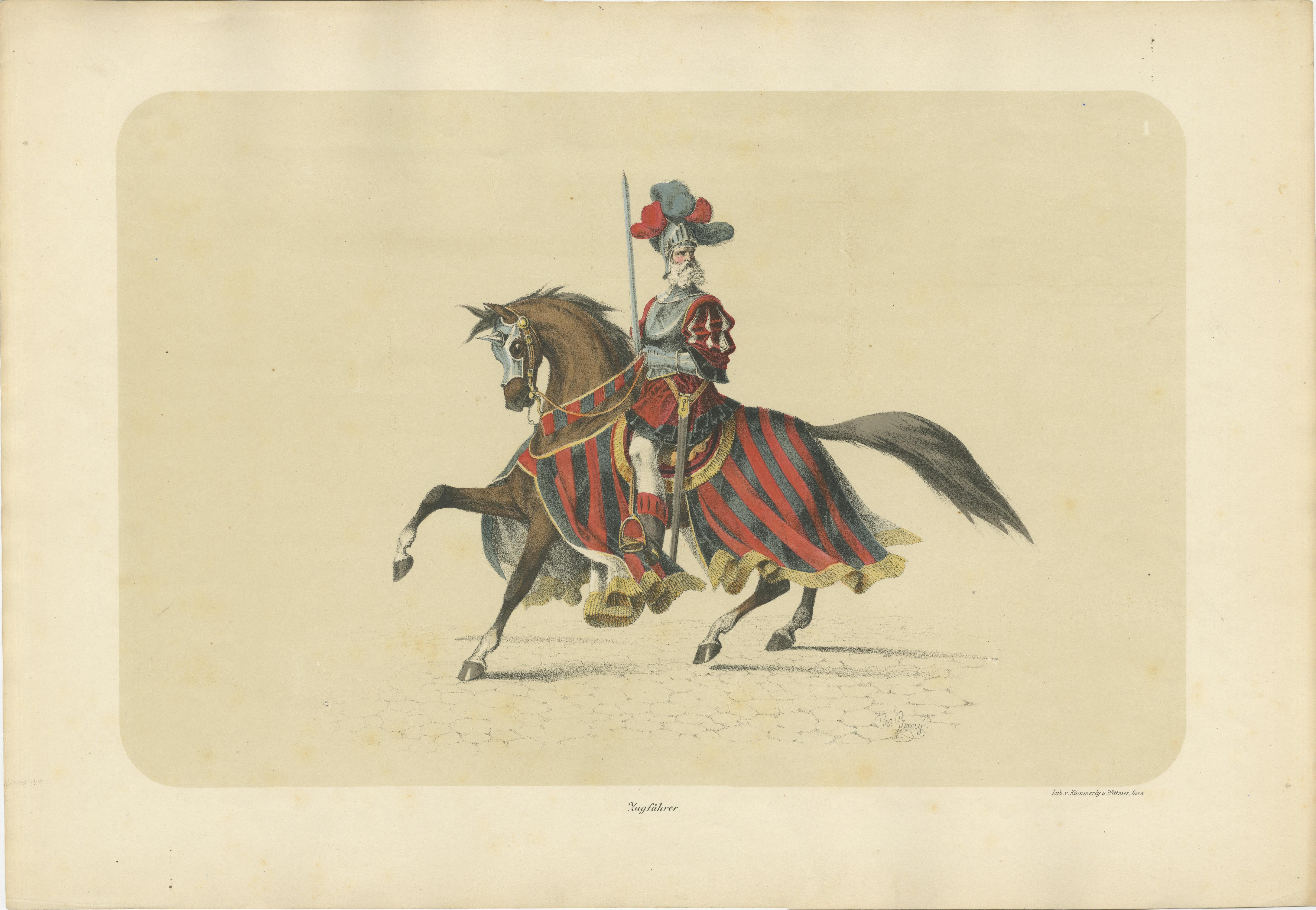 Paper Gallant Procession Leader on Horse in Switzerland– Bern’s Historic 1853 Festival For Sale