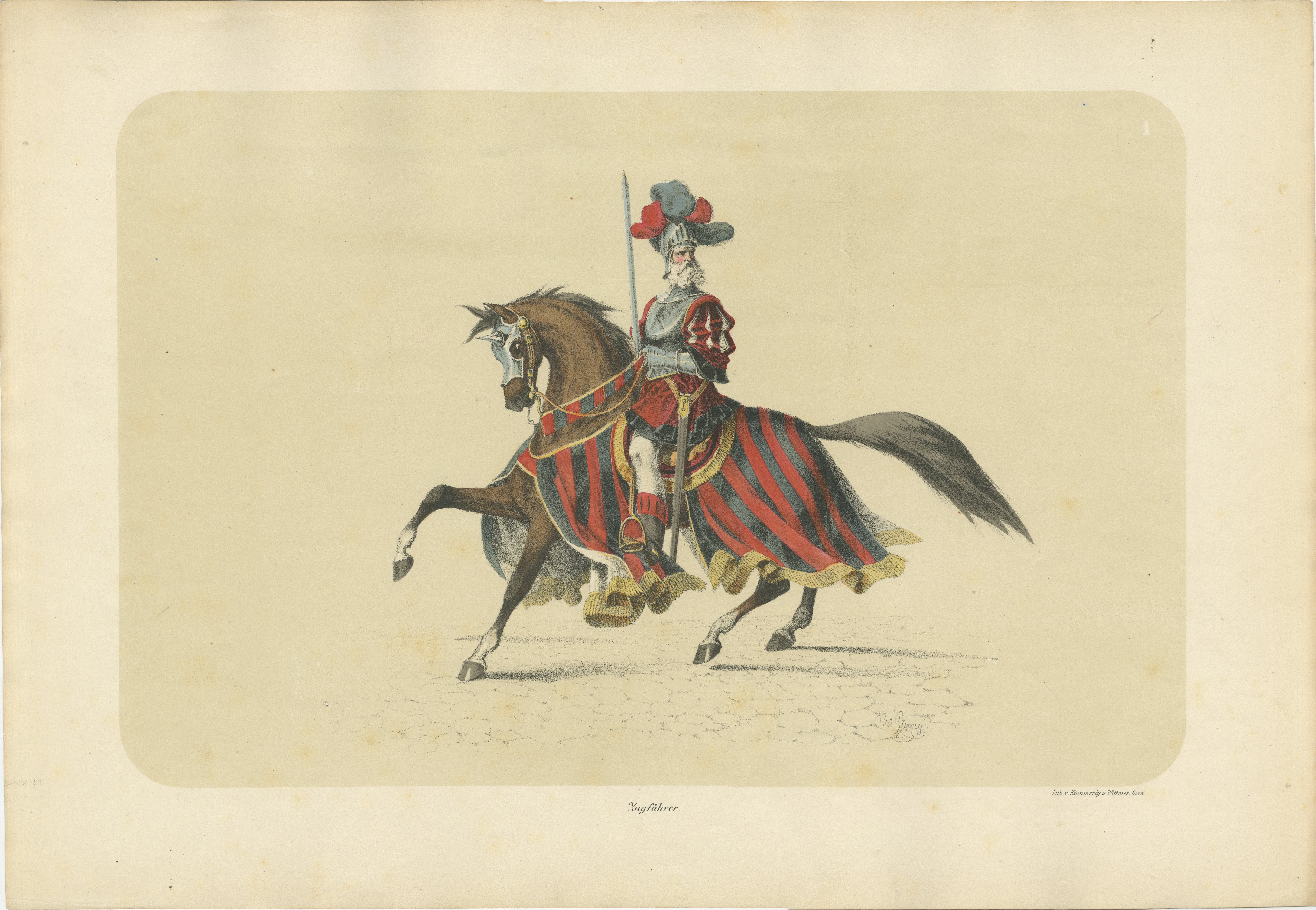 Gallant Procession Leader on Horse in Switzerland– Bern’s Historic 1853 Festival For Sale
