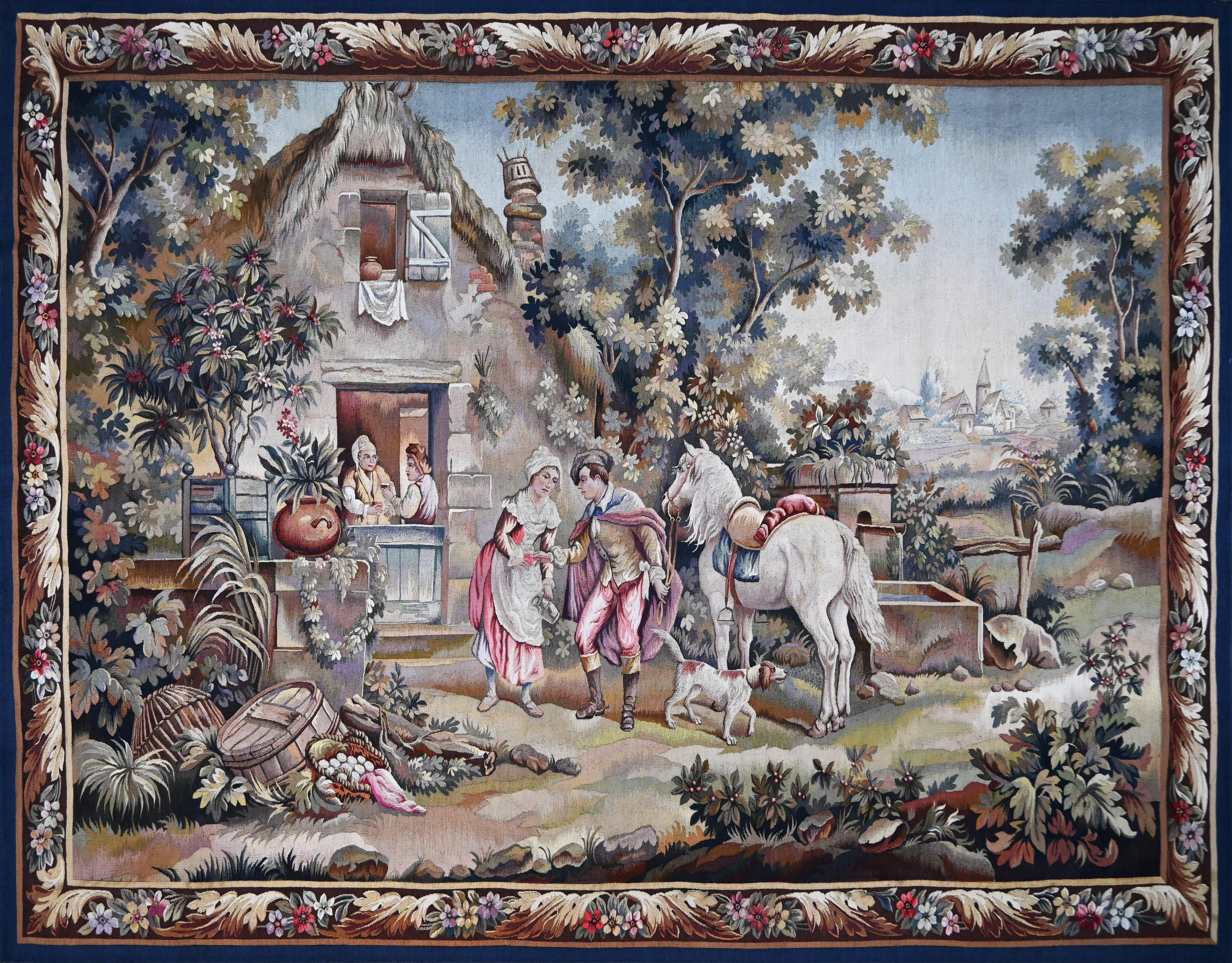 Scène galante, Tapisserie française de la Manufacture d'Aubusson 19e siècle - N° 1545 en vente 2