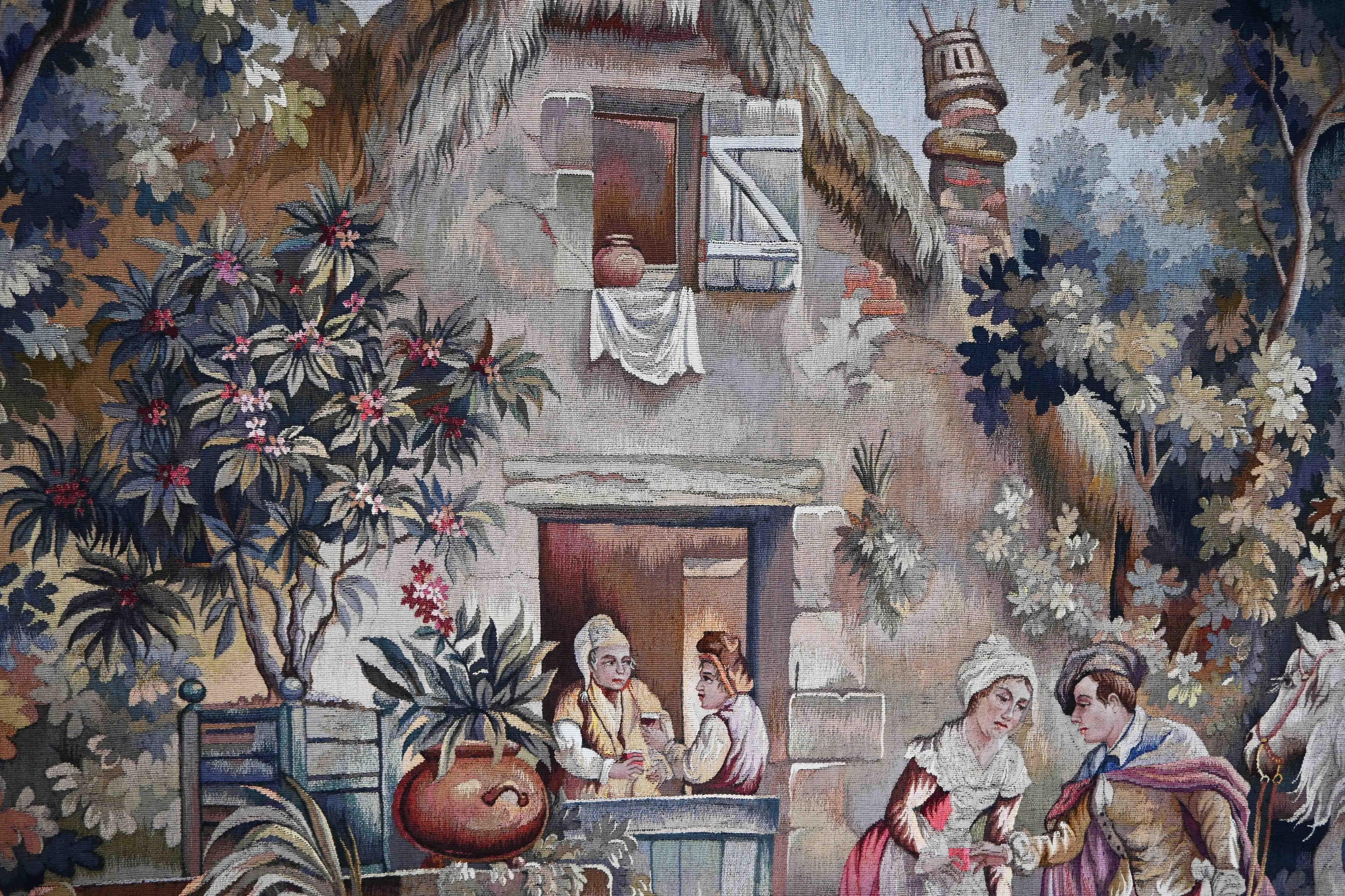 Provincial français Scène galante, Tapisserie française de la Manufacture d'Aubusson 19e siècle - N° 1545 en vente