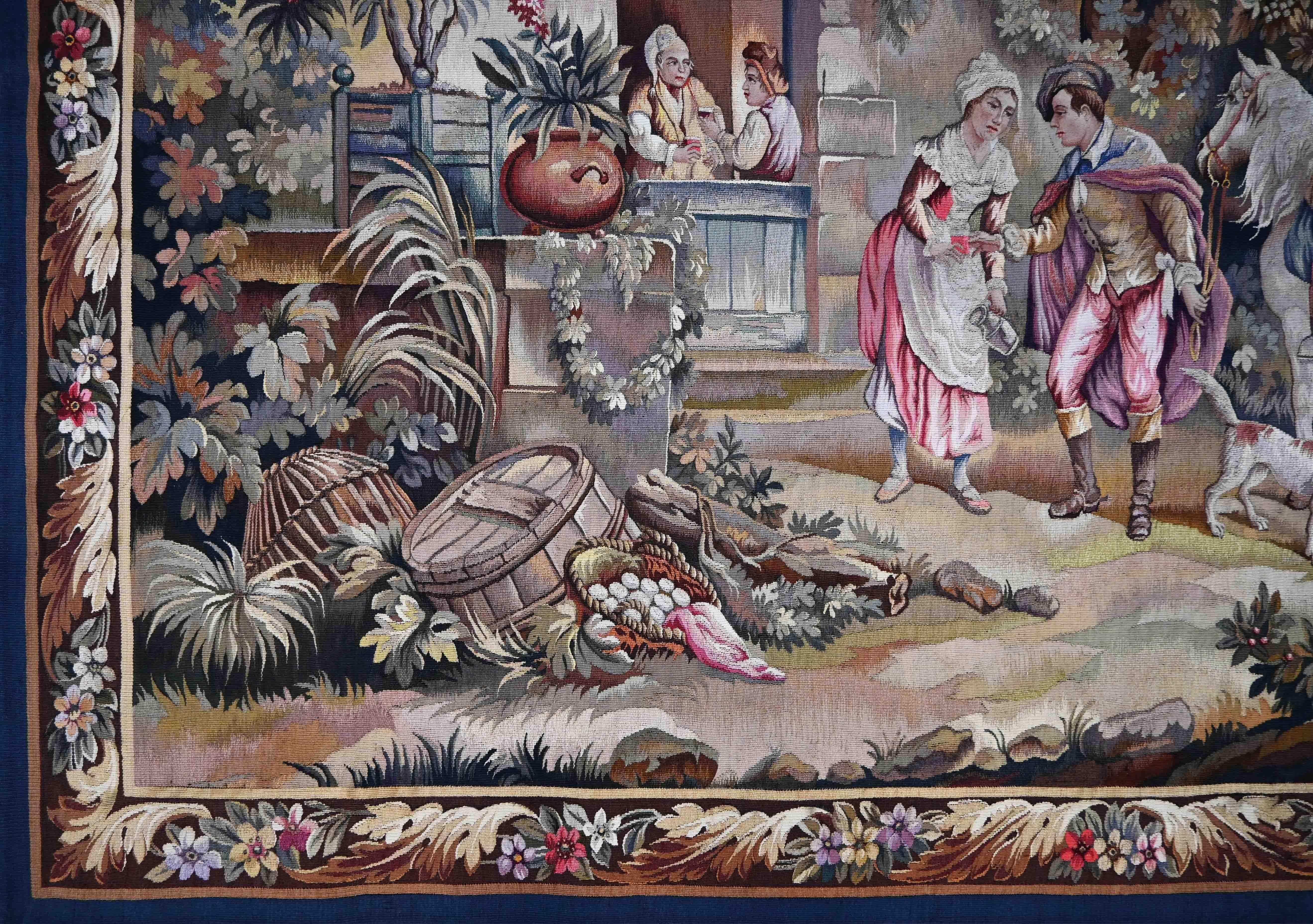 Français Scène galante, Tapisserie française de la Manufacture d'Aubusson 19e siècle - N° 1545 en vente