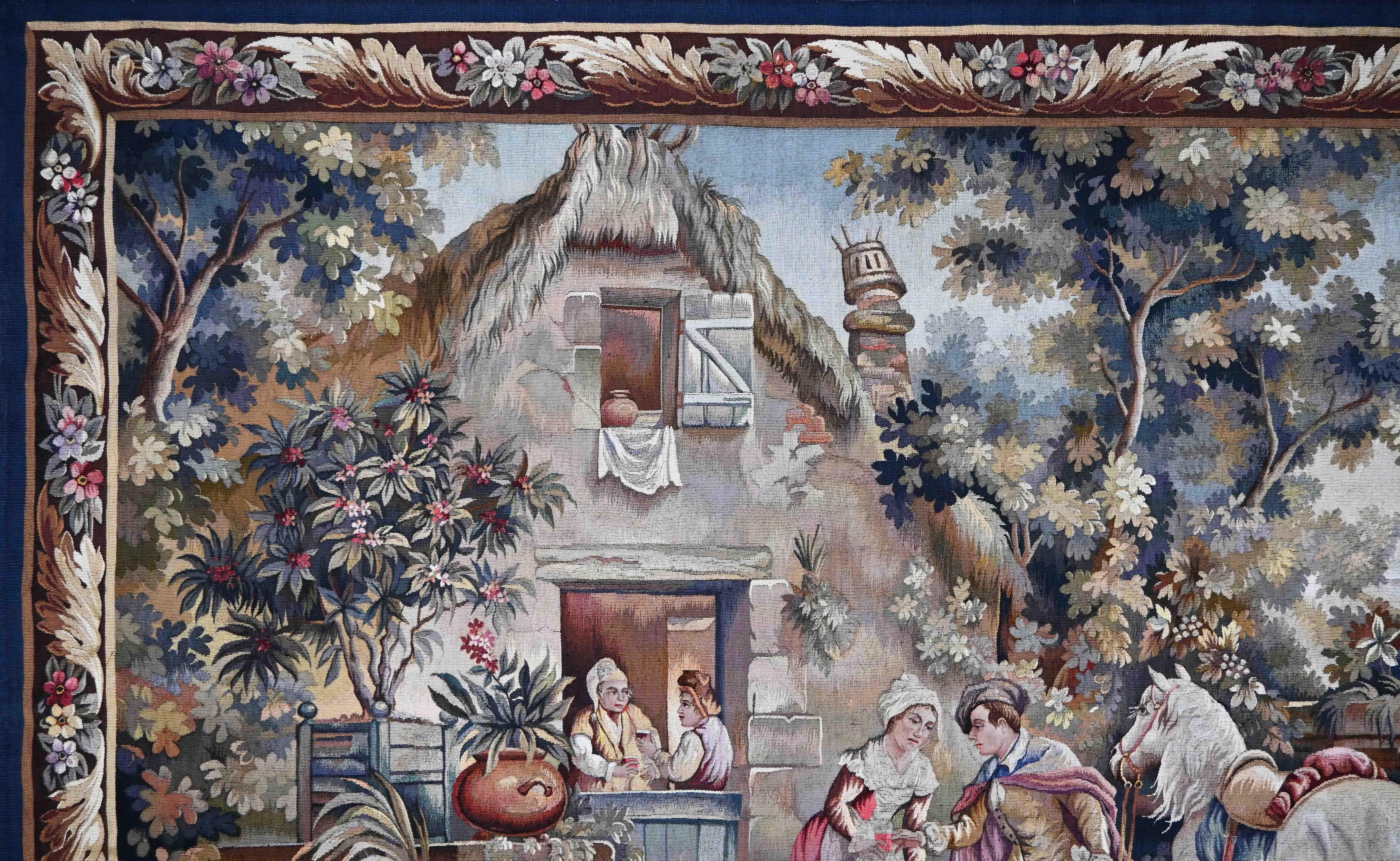 Scène galante, Tapisserie française de la Manufacture d'Aubusson 19e siècle - N° 1545 Excellent état - En vente à Paris, FR
