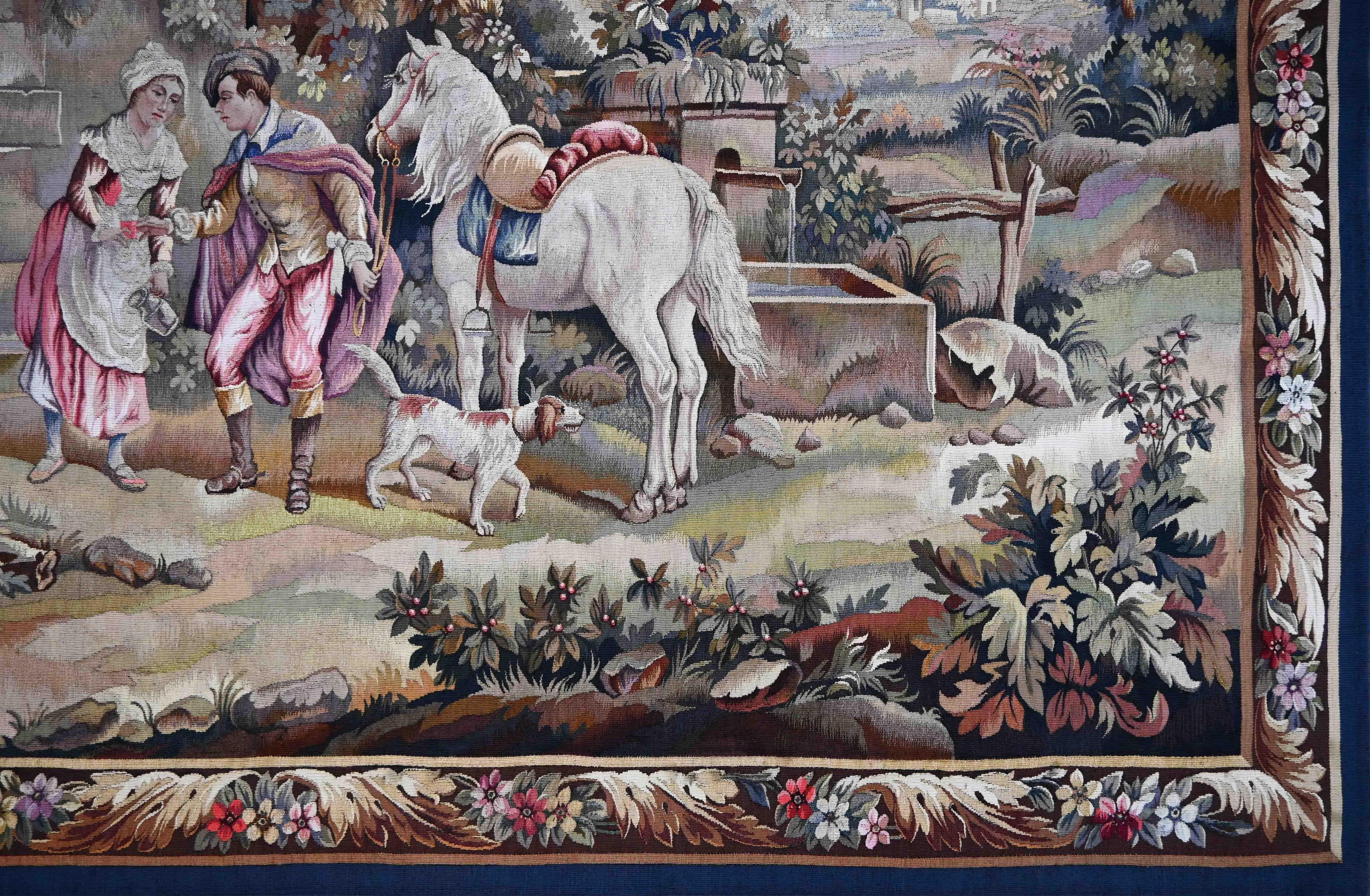 Laine Scène galante, Tapisserie française de la Manufacture d'Aubusson 19e siècle - N° 1545 en vente