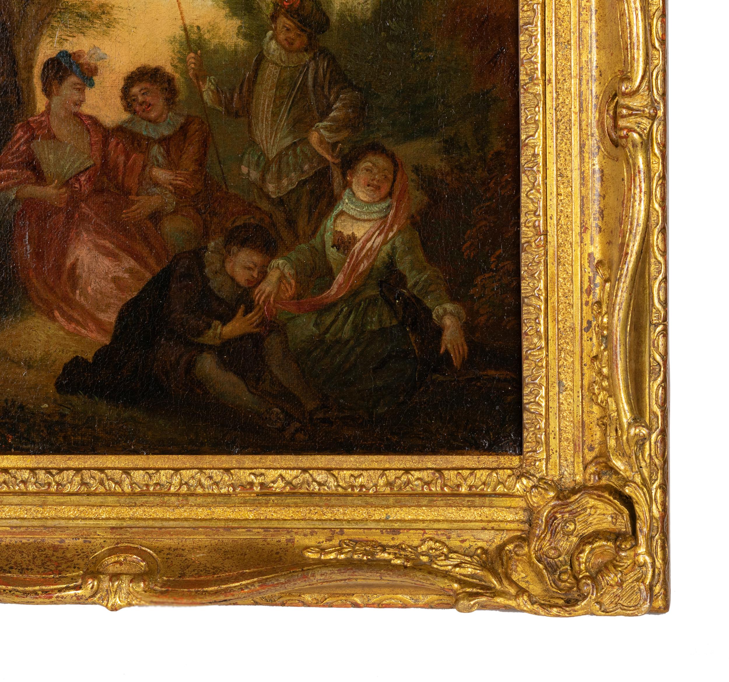 Cuadro Escena galante de Philippe Mercier, siglo XVIII, marco dorado ornamentado Aceitado en venta