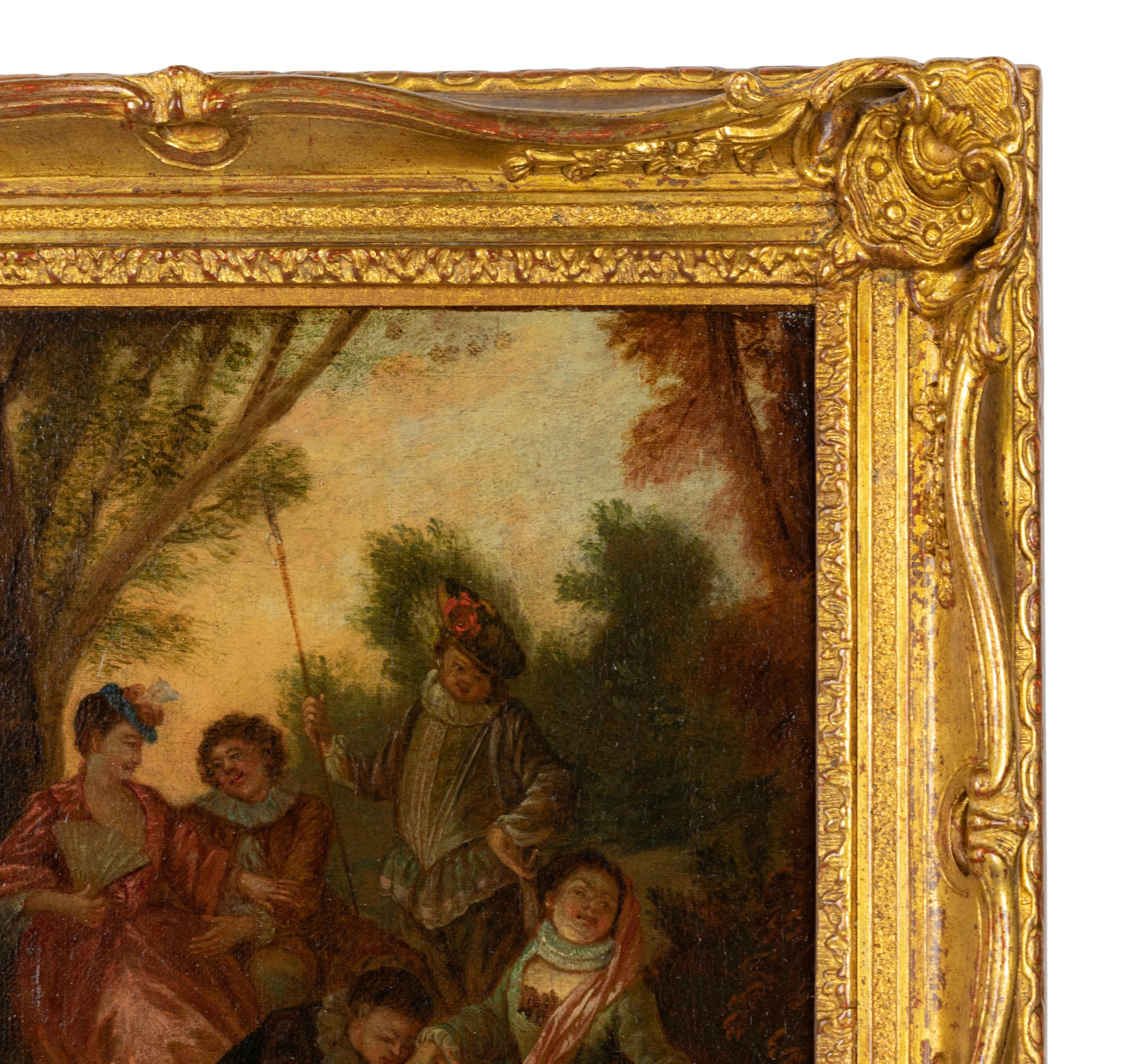 Cuadro Escena galante de Philippe Mercier, siglo XVIII, marco dorado ornamentado en Bueno estado para la venta en Lisbon, PT