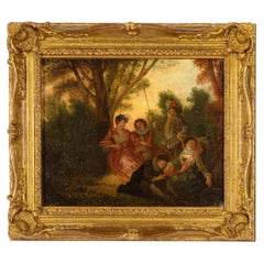 Gallant Scene Painting by Philippe Mercier, 18th Century, Ornate Gilt Frame