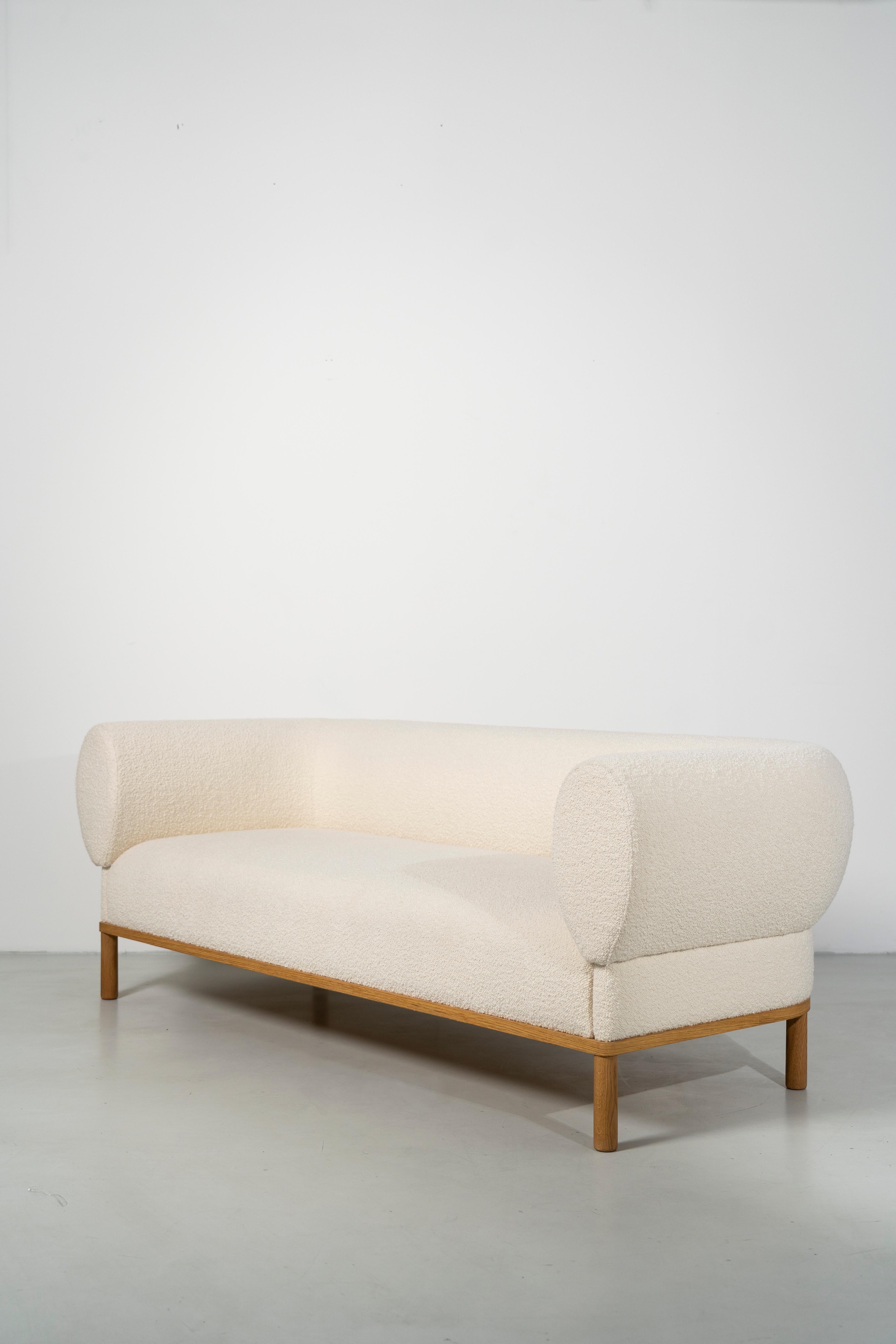 Scandinavian Modern Gallant Sofa (3-seater) - solid oak wood base with boucle upholstery For Sale