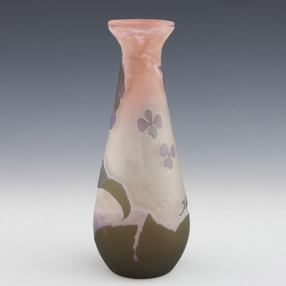 Art Nouveau Galle Acid Cameo Hydrangeas Baluster Shape Glass Vase c1910