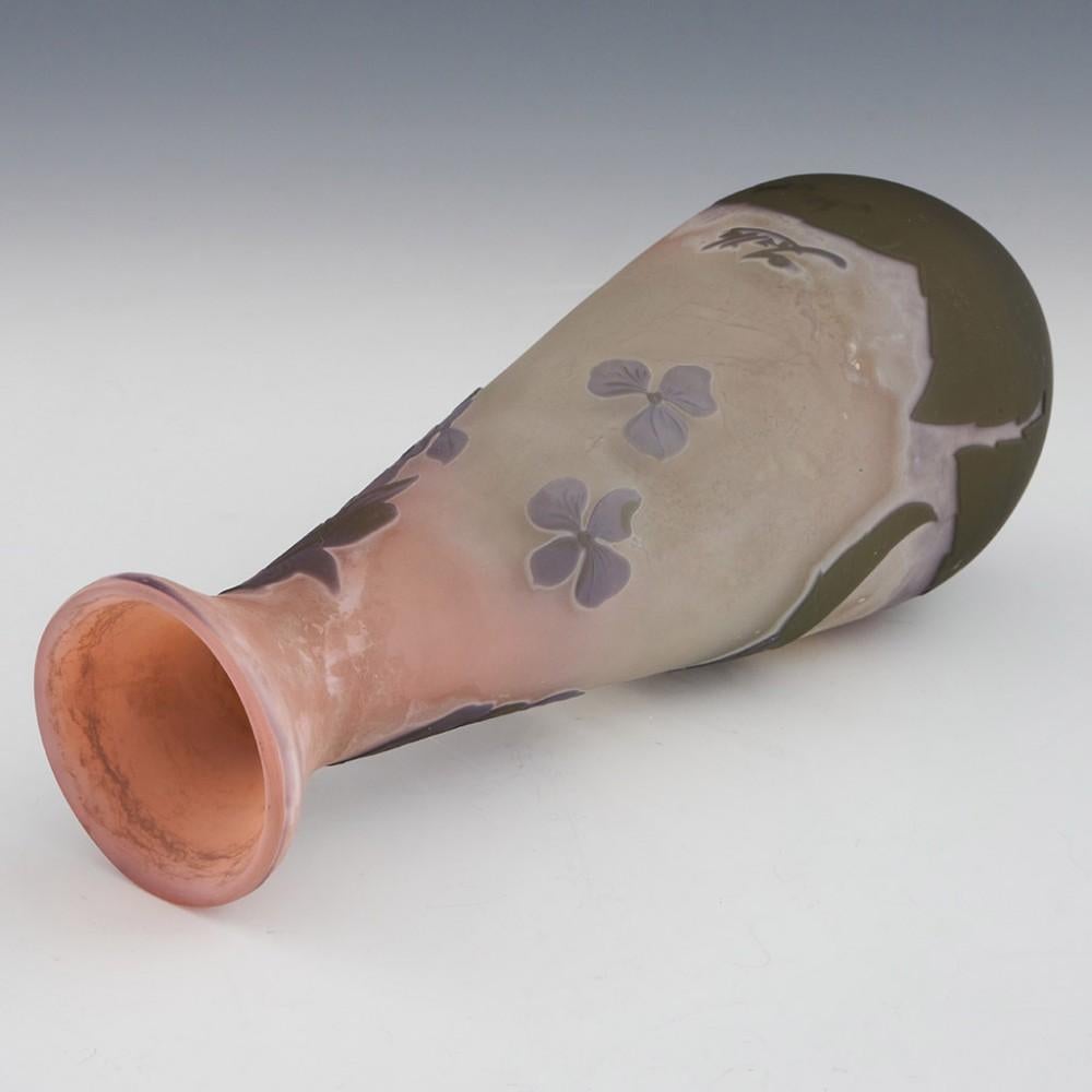 Early 20th Century Galle Acid Cameo Hydrangeas Baluster Shape Glass Vase c1910