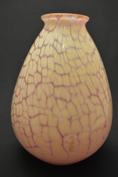 Gallè Art Deco Pink and White Glass Abstract Decoration French Vase