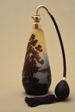 Gallè Art Nouveau Blue, Green, Grey-White Glass Vosgi Landscape Scent Bottle