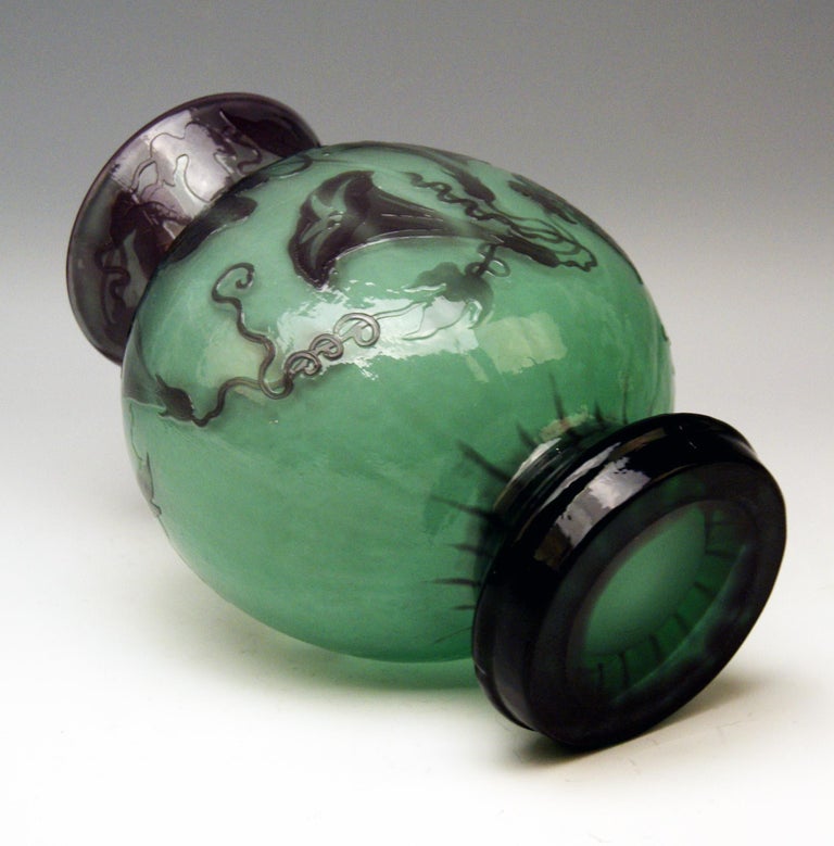 Glass Gallé Art Nouveau Early Vase Galle Fire Polished France Nancy Made, circa 1890 For Sale