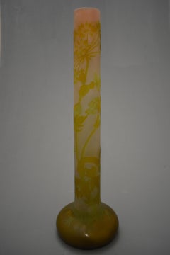 Gallè Art Nouveau Etched Green Glass Millefolium Decor French Vase