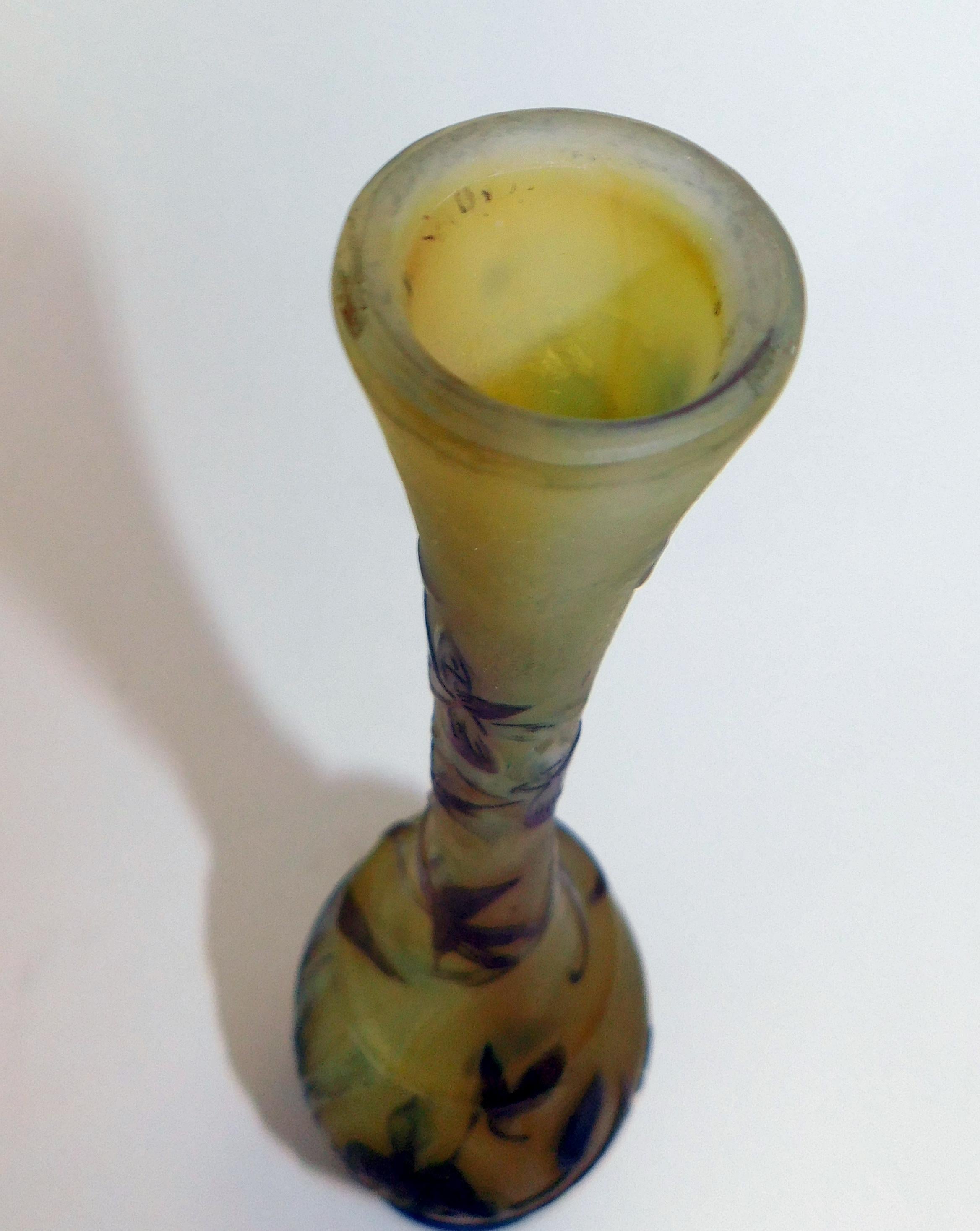 Gallé Art Nouveau French Cameo Glass Vase For Sale 2