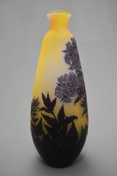 Gallè Art Nouveau Overlay Acid Etched Glass Oleander Vase