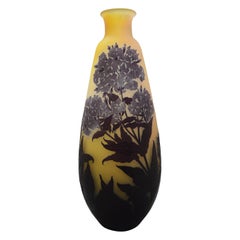 Gallè Art Nouveau Overlay Acid Etched Glass Oleander Vase
