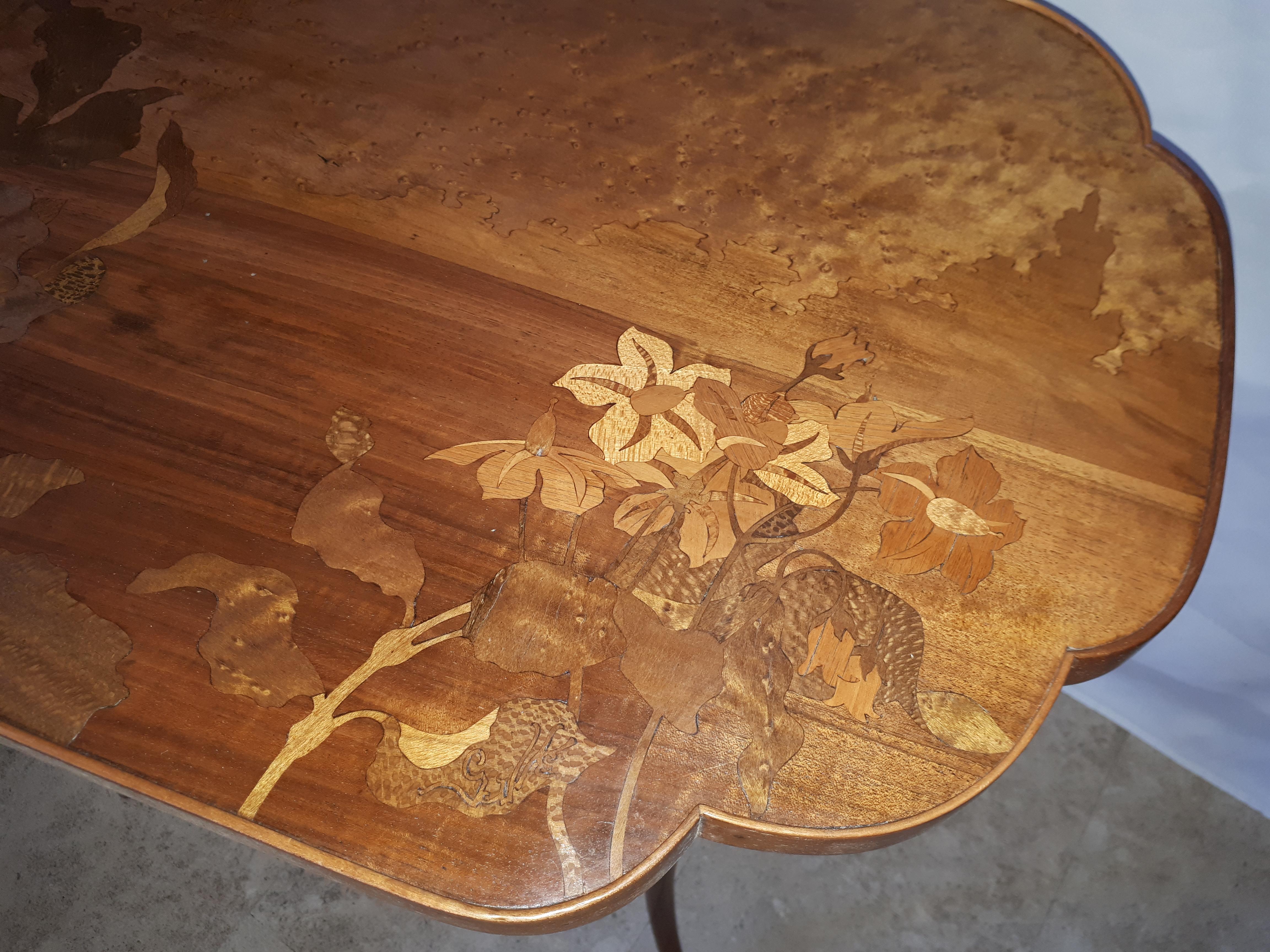 Gallé Art Nouveau Table With Hellebore Decor For Sale 2