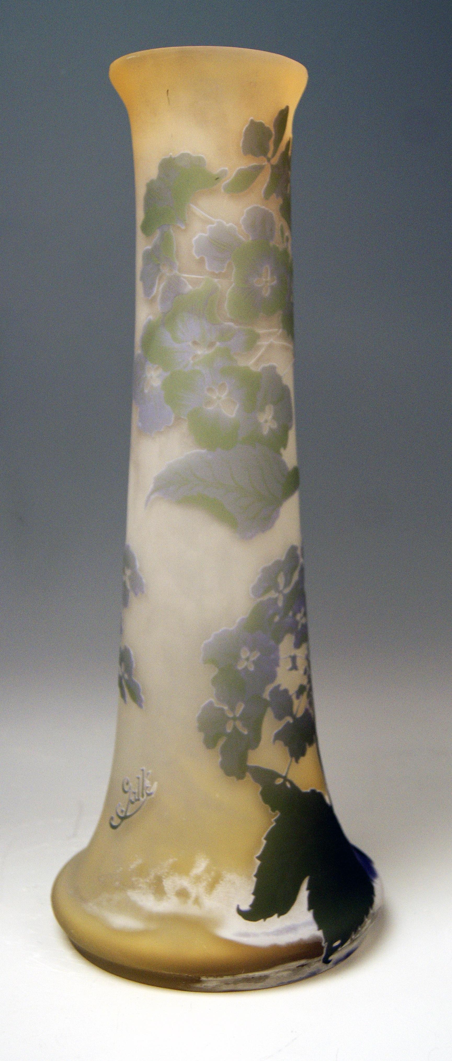 French Gallé Art Nouveau Vase Galle Mallows Flowers France Nancy Height 18.30in c.1904