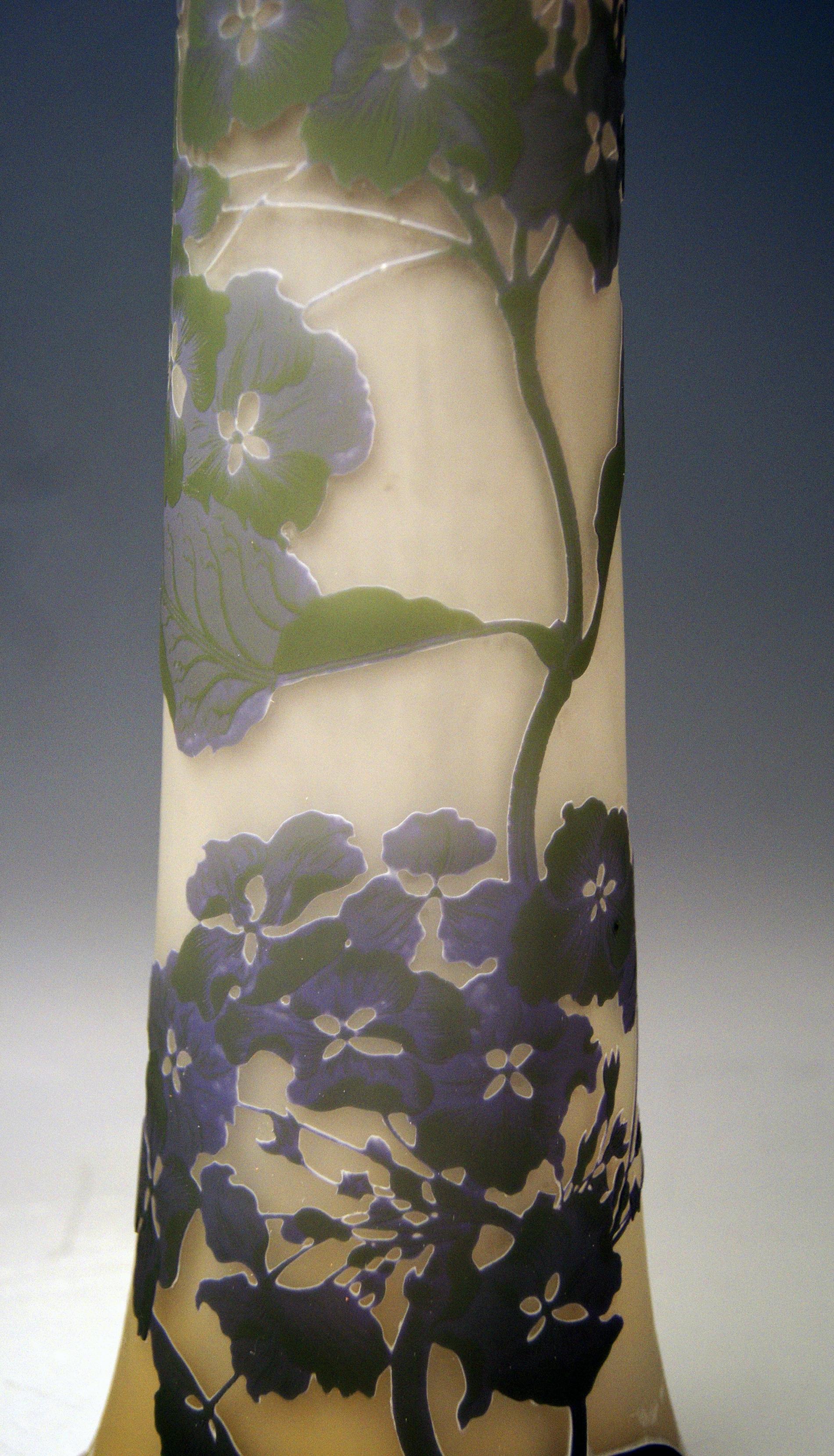 Gallé Art Nouveau Vase Galle Mallows Flowers France Nancy Height 18.30in c.1904 In Excellent Condition In Vienna, AT