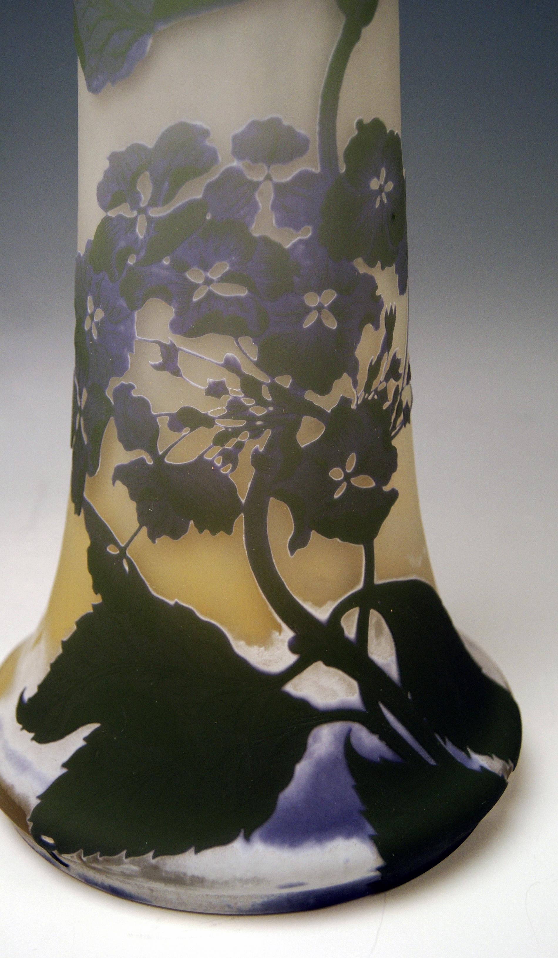 Early 20th Century Gallé Art Nouveau Vase Galle Mallows Flowers France Nancy Height 18.30in c.1904
