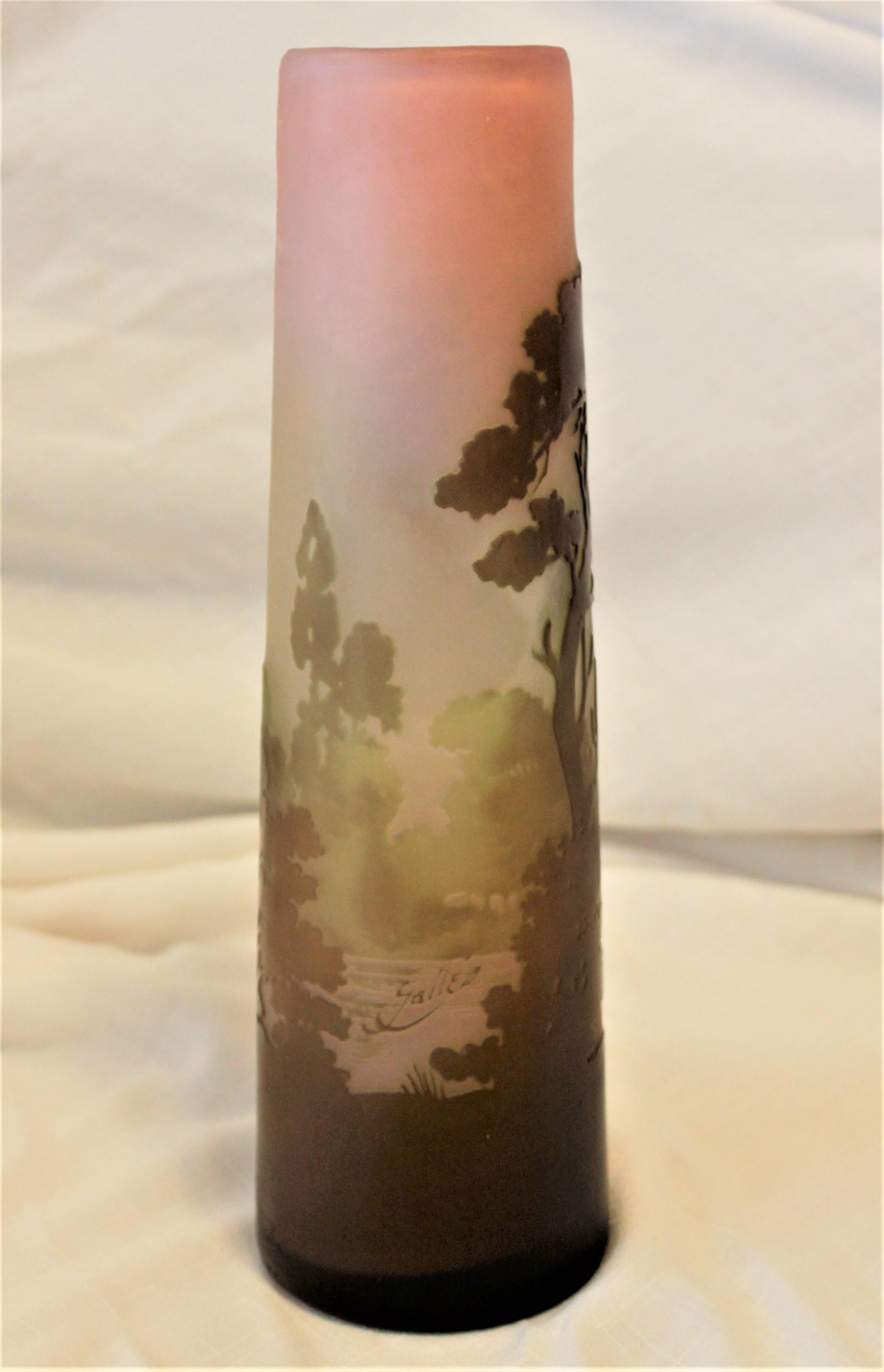 European Galle Cameo Art Glass Landscape Vase For Sale